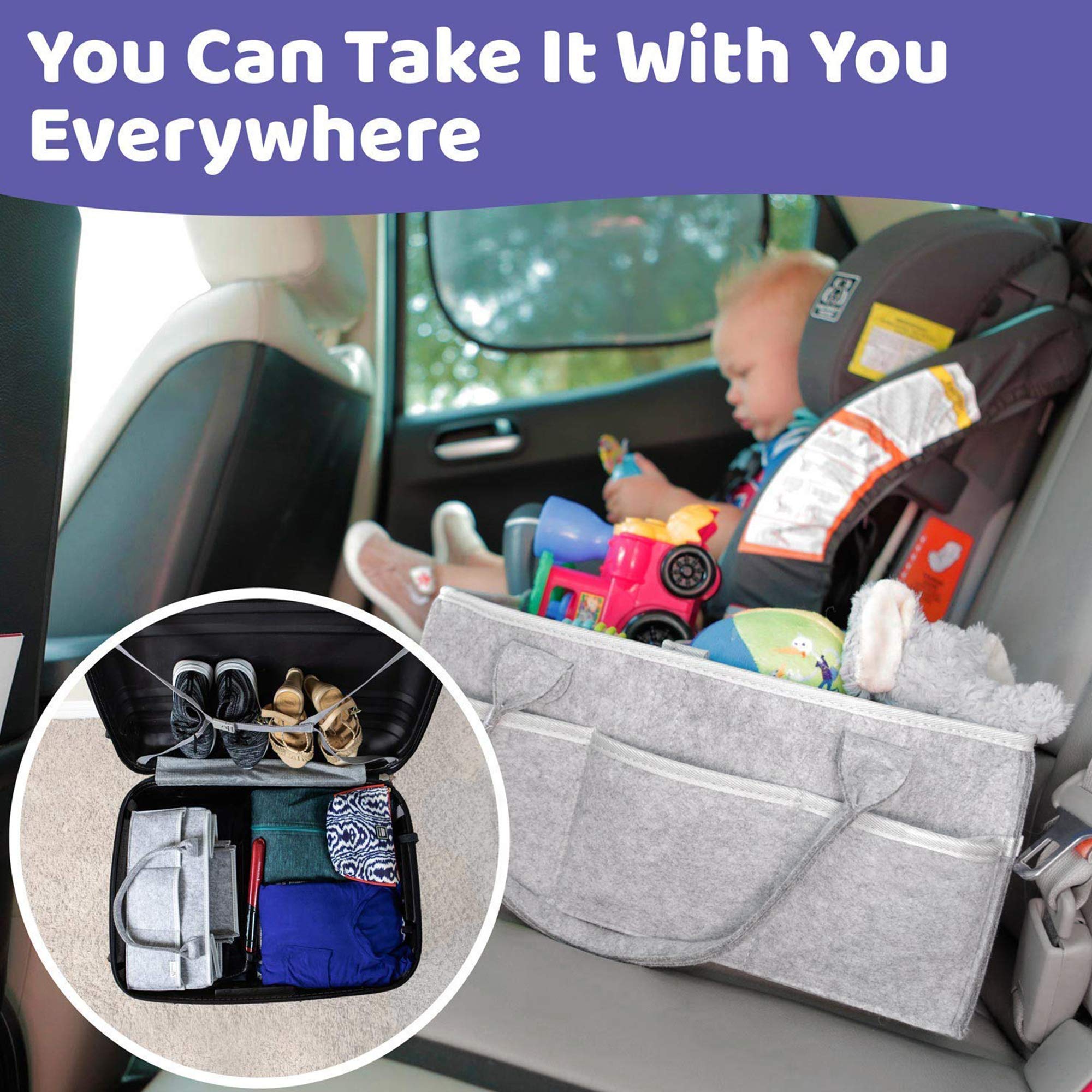 Panier à Couches Pour Bébé 38,1 X 25,4 X 17,8 Cm, Multi-compartiments En Feutre Avec Poches Latérales Et Poignée De Levage, Essentiels Pour Bébé, Cadeau Pour Nouvelle Maman