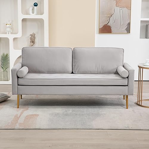 Sofá de terciopelo gris de 67 pulgadas  Elegante sofá biplaza de 3 plazas con material de terciopelo tapizado, 2 almohadas complementarias, sofá