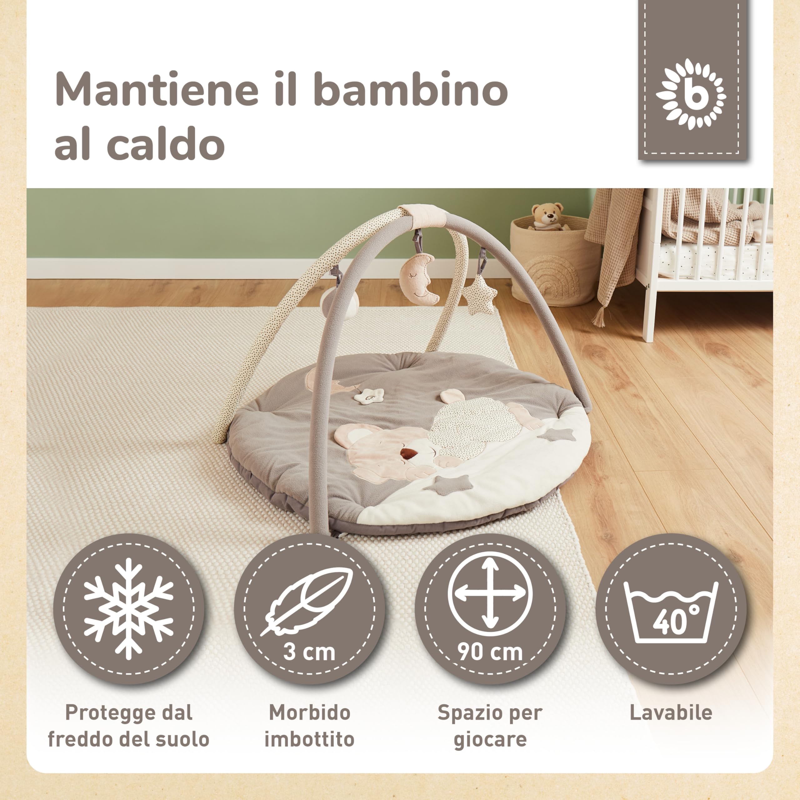 Bieco Coperta per gattonare per neonati | coperta gioco arco per bambini | palestra per bambini arco per bambini tappetino per gattonare coperta gioco per bambini arco per bambini in legno