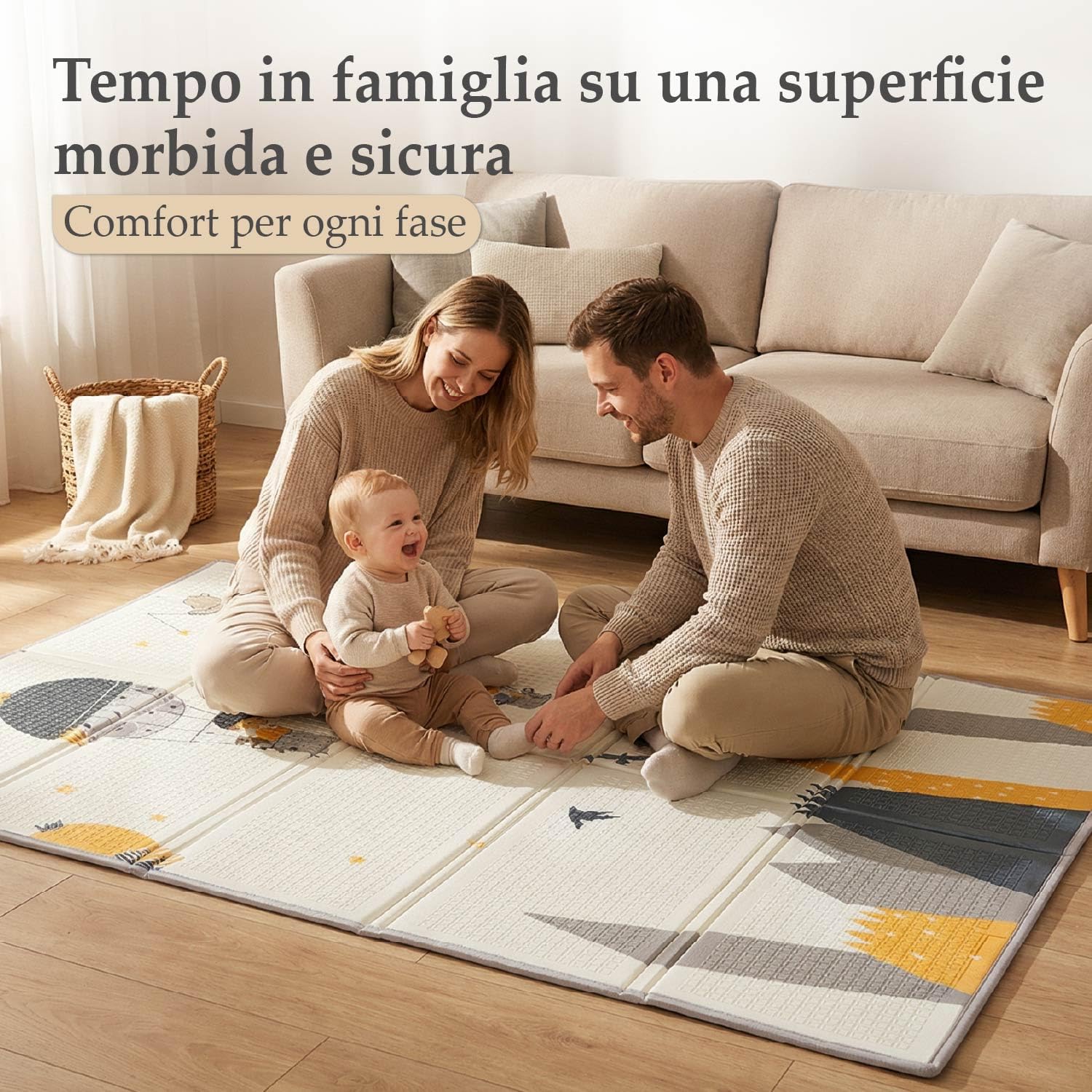 Tappeto Gioco Bambini Pieghevole con Trasportino | Alta Densità XPE Schiuma Non Tossica, Impermeabile e Facilità di Pulizia | Tappeto Neonato Gattonamento da Terra Imbottito 180×120 cm