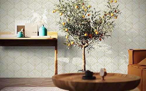 Miniatura 3 de Dimoon Papel tapiz geométrico de 393 x 17.3 pulgadas, papel de contacto dorado negro, papel de contacto geométrico, grueso, impermeable, dorado,