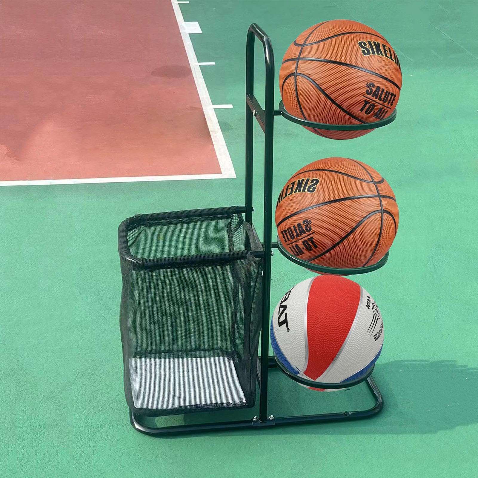 Organizzatore per attrezzature sportive da garage, portaoggetti per garage, cestino per porta palloni, di organizer sportivo con capacità, organizer flessibile in metallo per