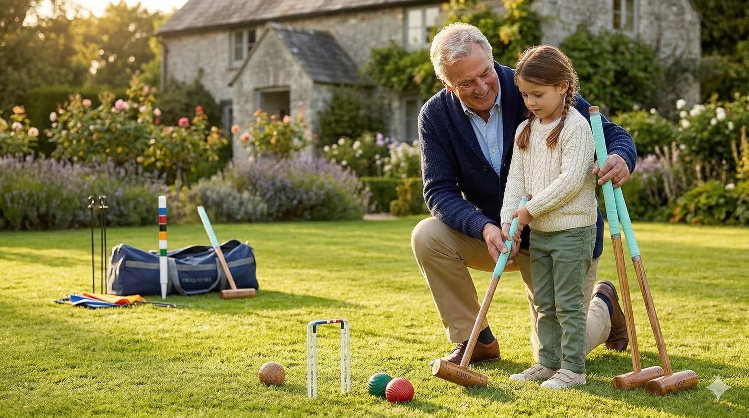 Ubergames Europe Hochwertiges Croquet/Krocket Set ECO Hartholz, 6 Personen - Croquet aus England - Hartholz - Outdoorspiel - Sport Spiel Weltmeister - Nr 1