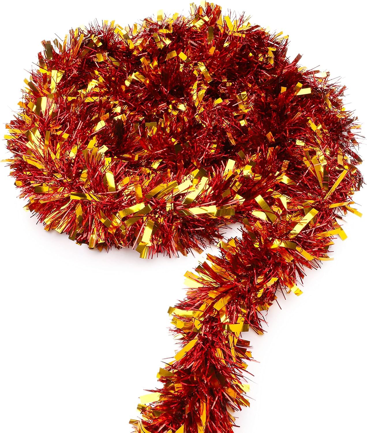 Luxury Thick Red & Gold Metallic Christmas Tree Tinsel Garland – Indoor & Outdoor Holiday Decorations for Xmas Parties, Seasonal Events, and Festive Decor Supplies (Pack of 10 (20m))