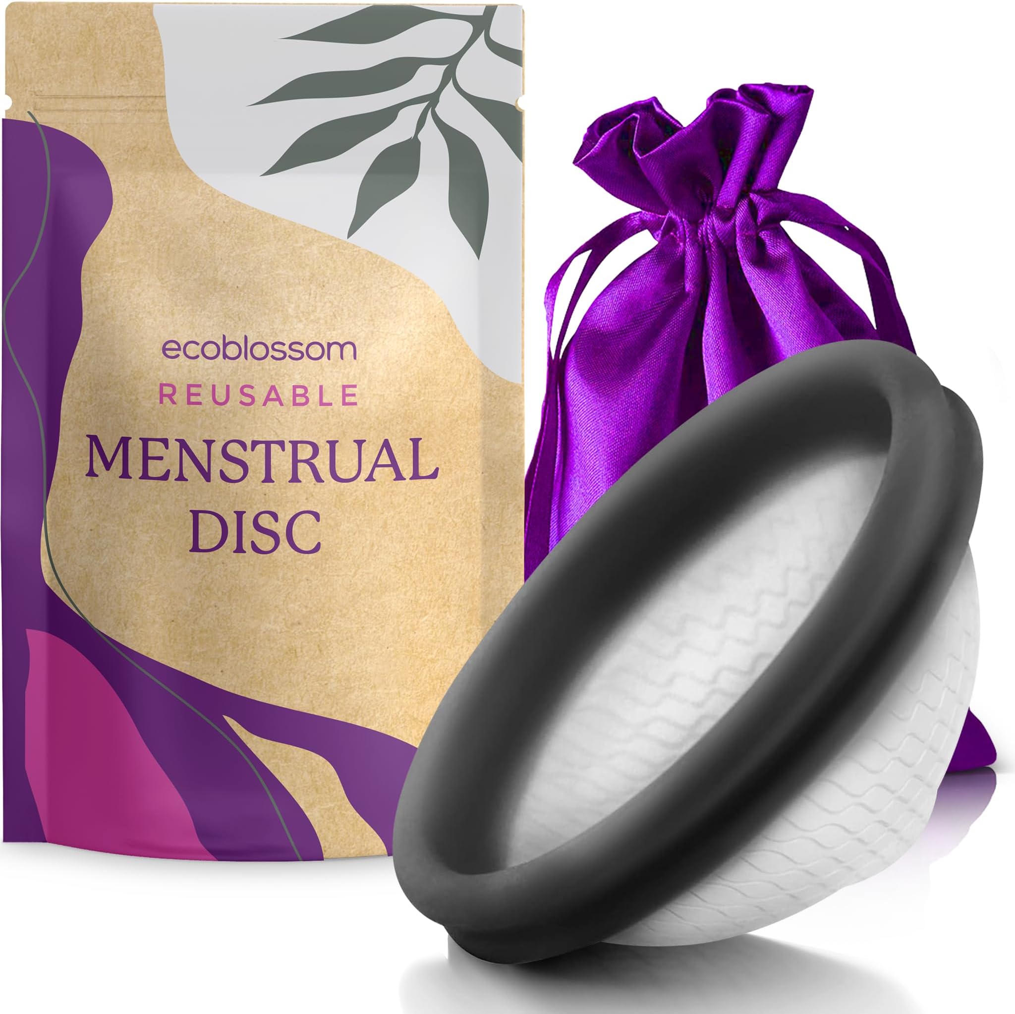 Ecoblossom Reusable Menstrual Disc - Large Menstrual Cup - Soft Period Disc for Women Designed with Flexible, Medical-Grade Silicone Period Cup (Large, Black)