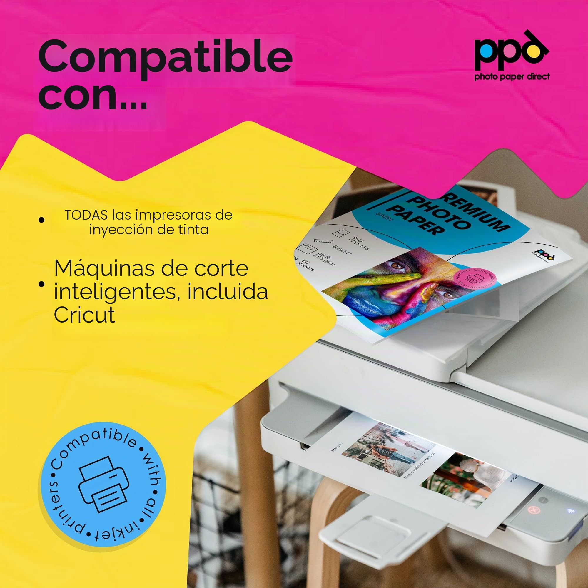 PPD Inkjet - A3 Plus x 100 Hojas de Papel Fotográfico Satinado Perlado 280 g/m² - Calidad Profesional - Secado Instantáneo - Para Impresión de Inyección de Tinta - PPD-23-100
