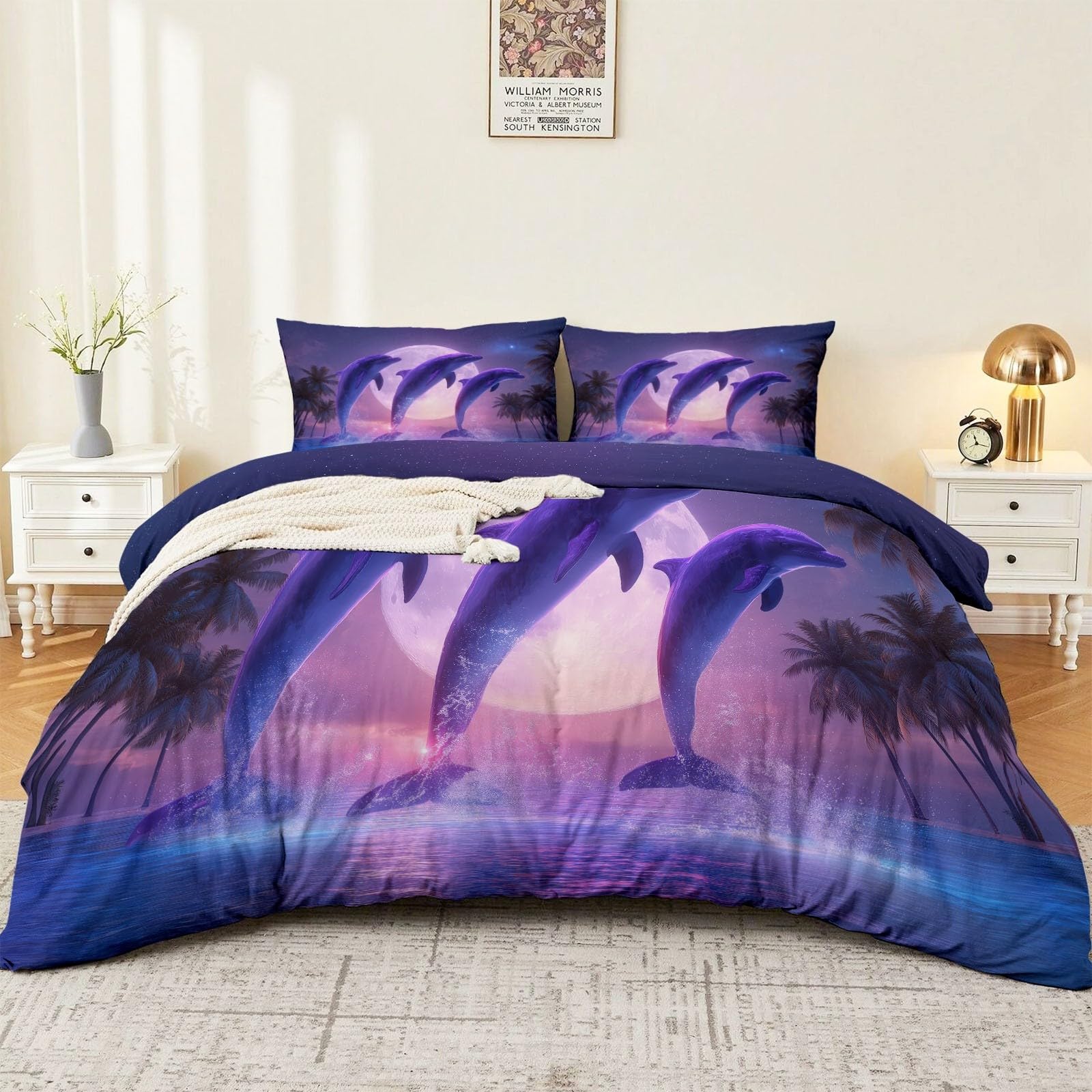 Housse de couette dauphins respirante et facile d'entretien pour grand lit