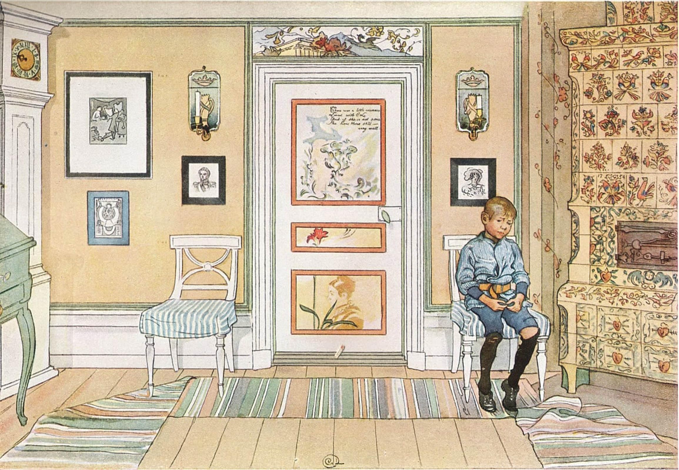 ARTXLXXBN Famous Prints Artwork Pictures Poster Painting Art In the corner by Carl Larsson Artwork Landscape Pictures for Home Decor 60x90cm