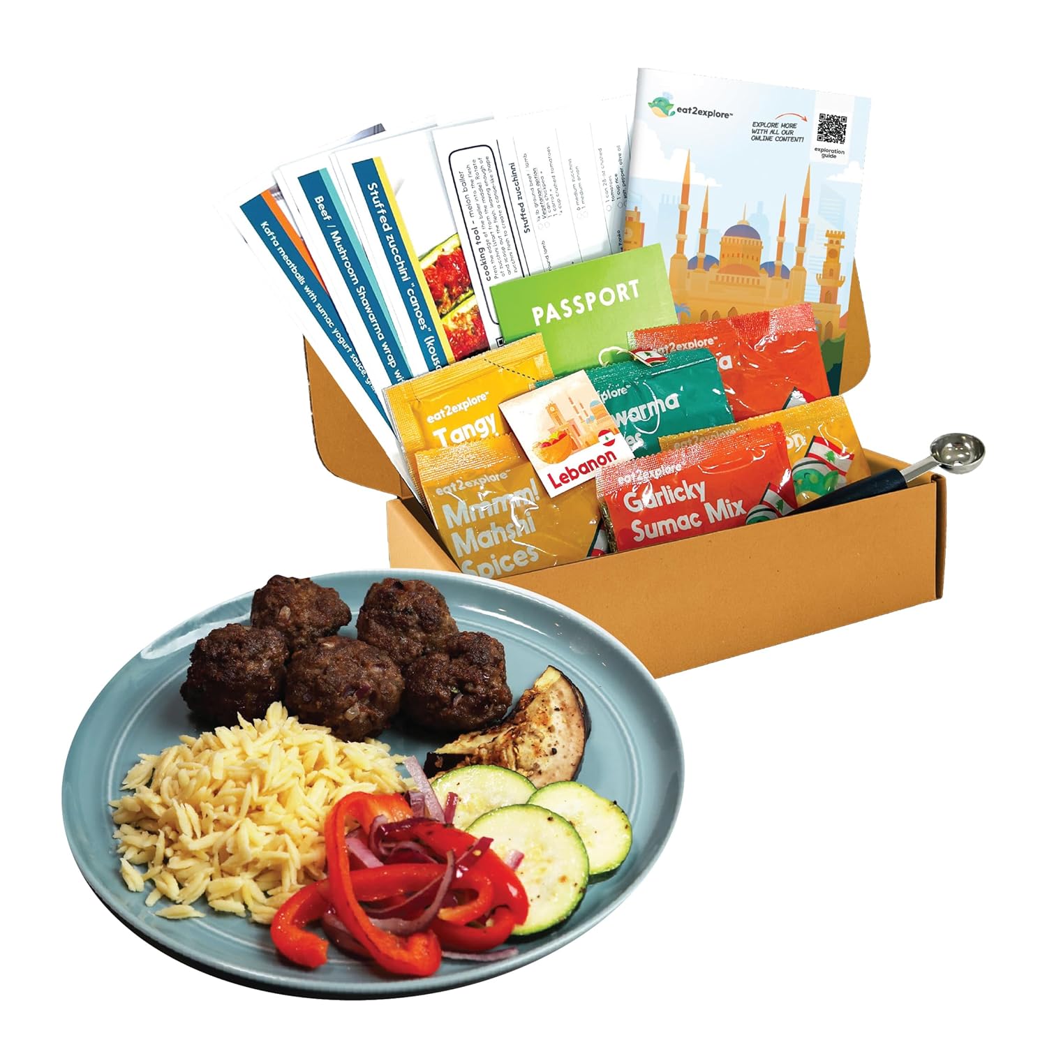 eat2explore Global Cooking Kit - Authentic Recipes, Essential Spices, Cultural Fun & Expert Drink Pairings - Perfect for Date Night and Dinner Parties (LEBANON edition)