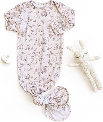 Sorrel + Fern Baby Gown Super Soft Knotted Gown with Bottom Tie and Hand Mittens For Baby Boys and Girls, Infant, Newborn
