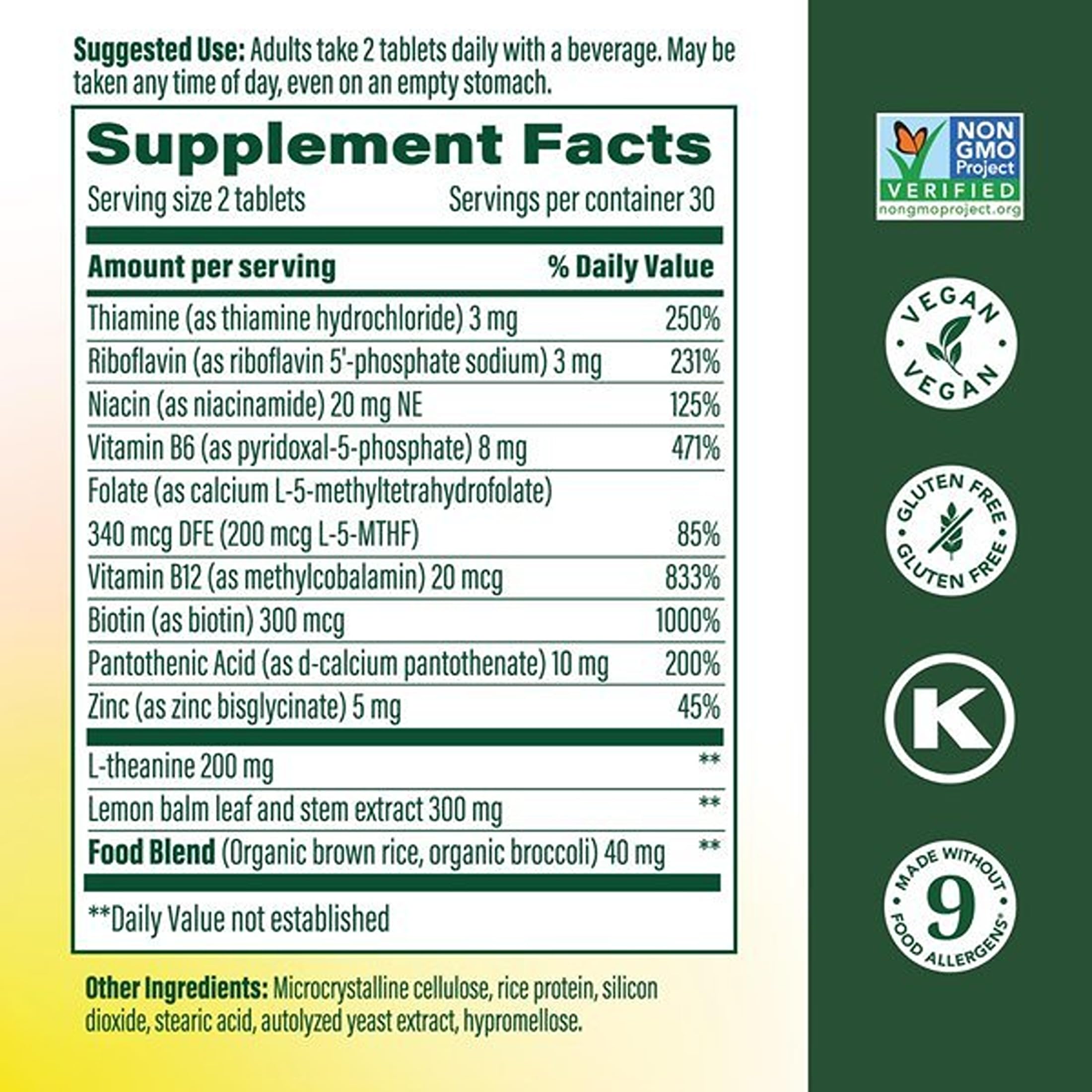 MegaFood L-Theanine 200mg & B Complex with Zinc & Lemon Balm, 60 Tablets — Amazon image 3