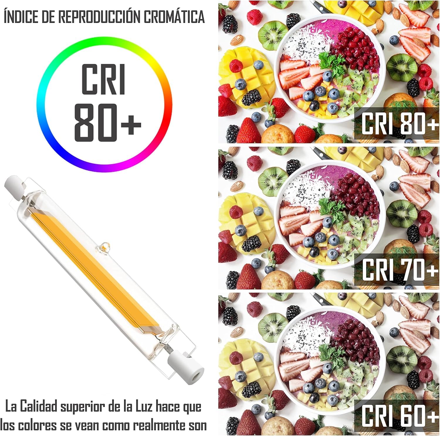 CLAR - R7S LED 118mm, Lampara Lineal LED, Bombilla LED Alargada, 13W 3000ºK (Pack 50)