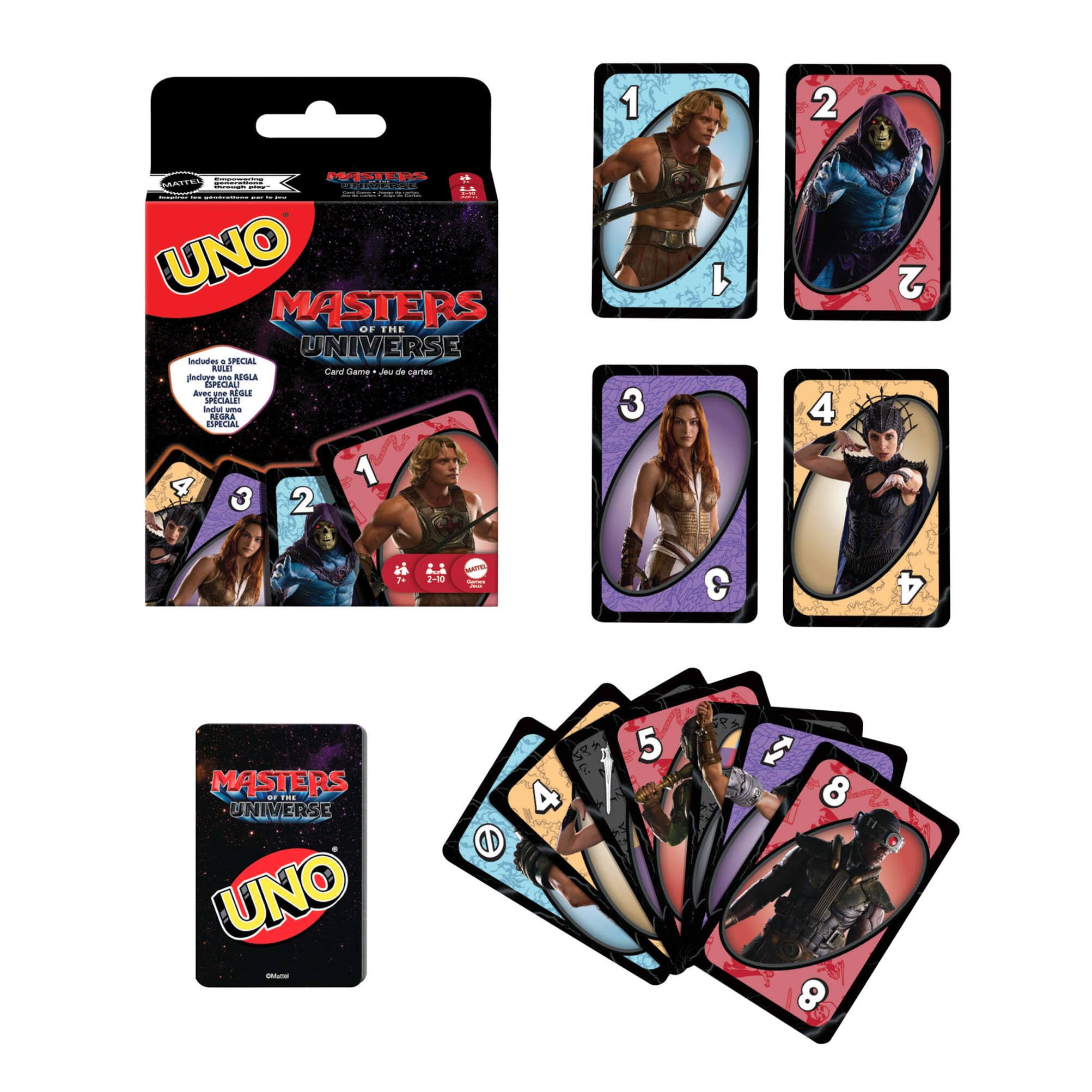Mattel Games UNO Masters of the Universe Movie Card Game with Themed Deck for Kids, Family Nights, Parties, Travel & Camping, 2-10 players, ages +7 years, JMF11