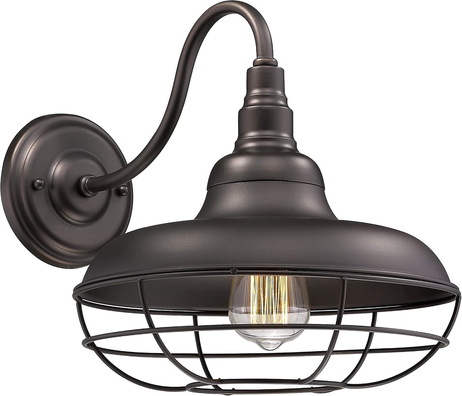 Emliviar Farmhouse Gooseneck Barn Light, 12" Metal Cage Wall Sconce, Oil Rubbed Bronze Finish, 50007-WS