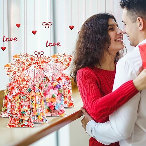 Miniatura 4 de Spakon 200 bolsas de celofán de San Valentín, bolsas de regalo de San Valentín, bolsas de galletas de corazón, regalos para el día de San Valentín
