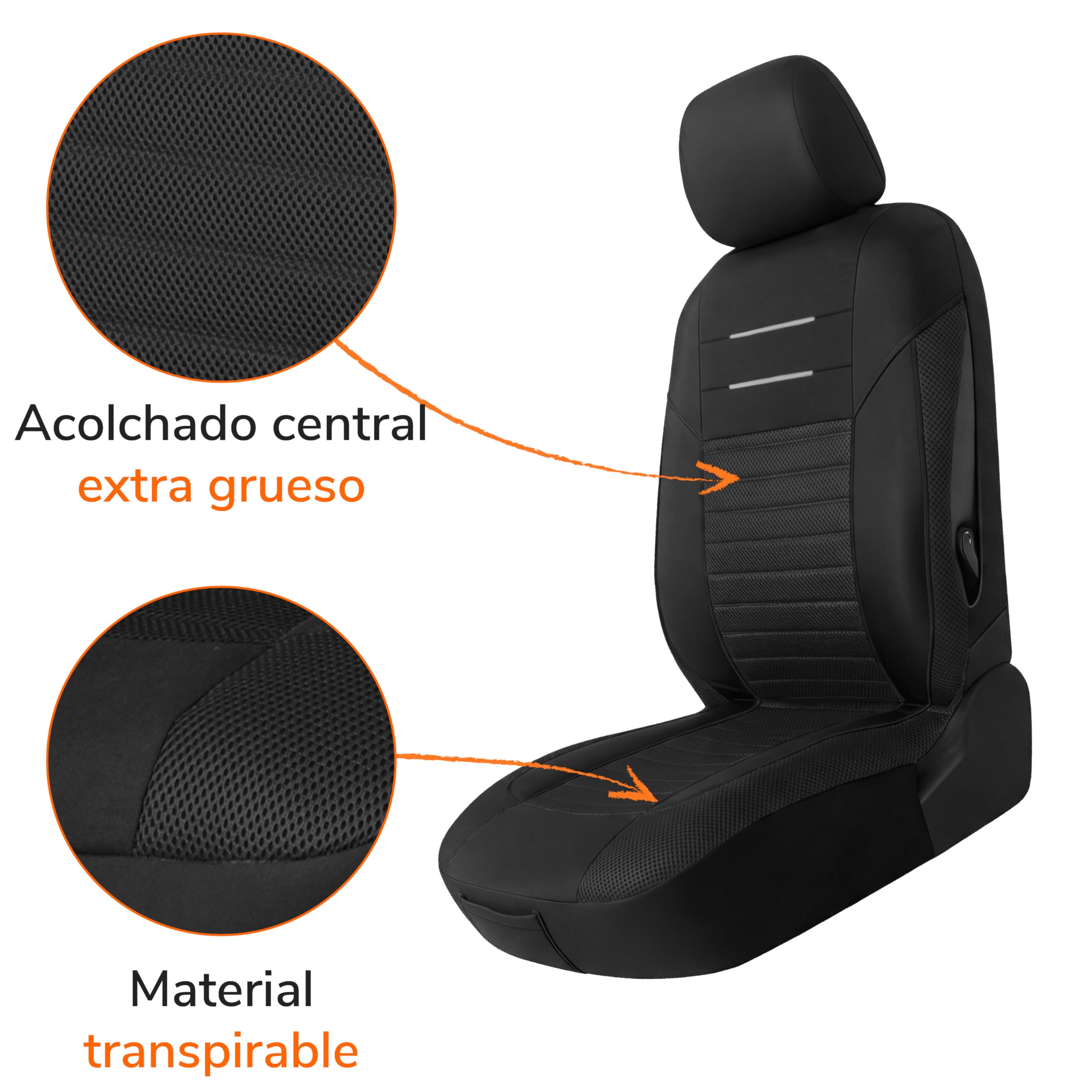 Upgrade4cars Fundas Asientos Set Universal Versión 2026 | Protectores Delanteros y Trasero | Accesorios Coches Interior Decoración