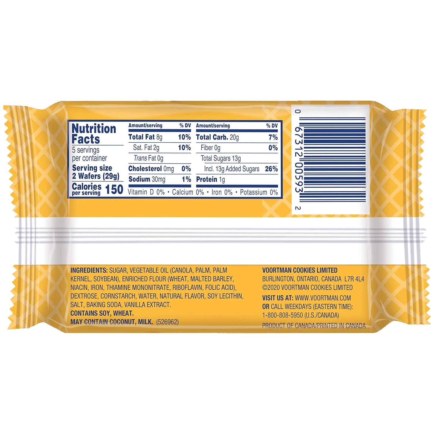 Voortman Bakery Vanilla Wafers, Mega Size, 5.17 oz, Case of 9