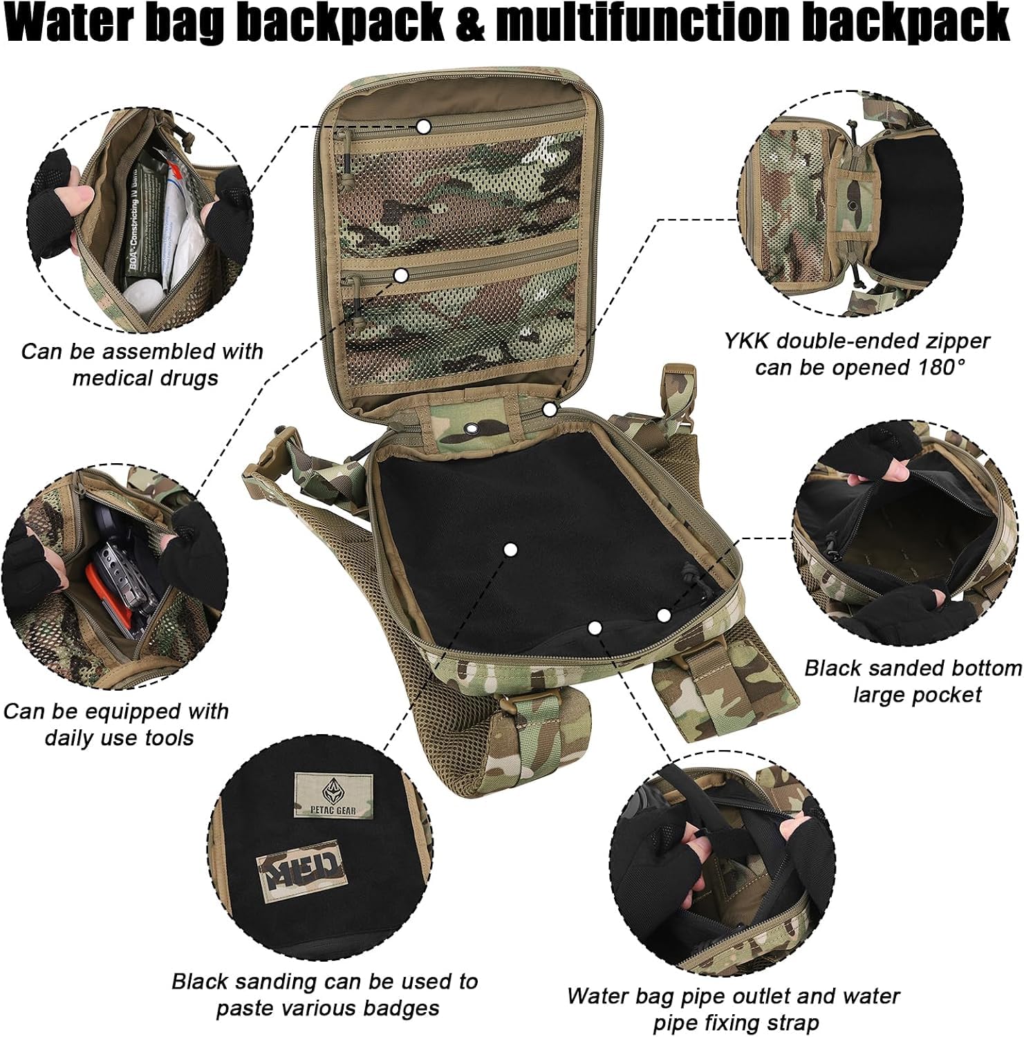 PETAC GEAR Tactical Molle - Paquete de hidratación para 1,5 L, bolsa ligera de depósito de agua para chaleco Molle, mochila para senderismo, caza (sin vejiga)
