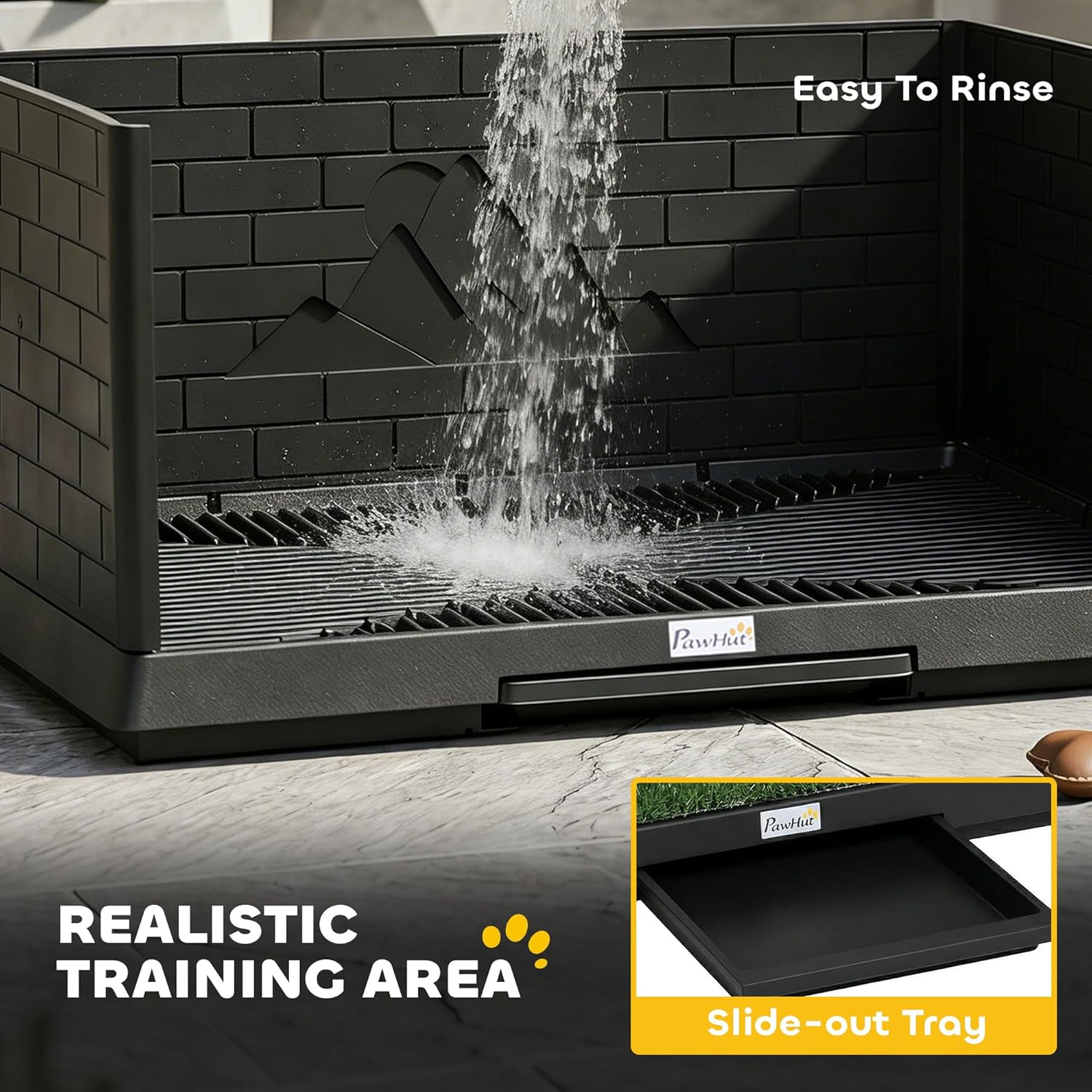 PawHut Dog Grass Pad with High Walls and Tray, Indoor Potty Tray for Puppy Training, Pee Pad Holder with Artificial Grass and Drainage for Indoor Outdoor Use, 30" x 20" x 14"