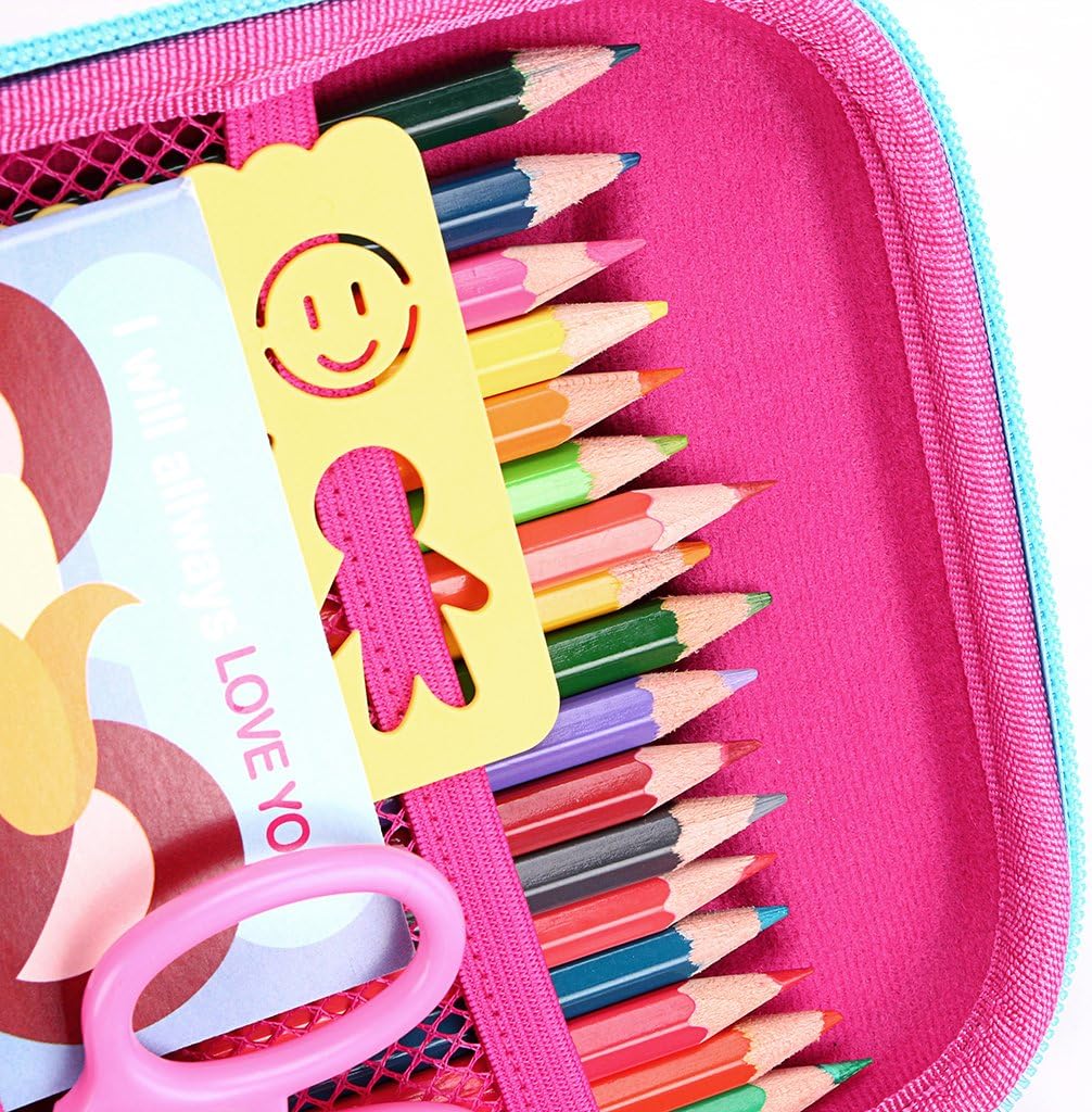 BTSKY Cute Unicorn Hard Shell Pencil Case- Large EVA Colored Pen Holder Box With Compartments Girls Cosmetic Pouch Bag Stationery Organizer(red)