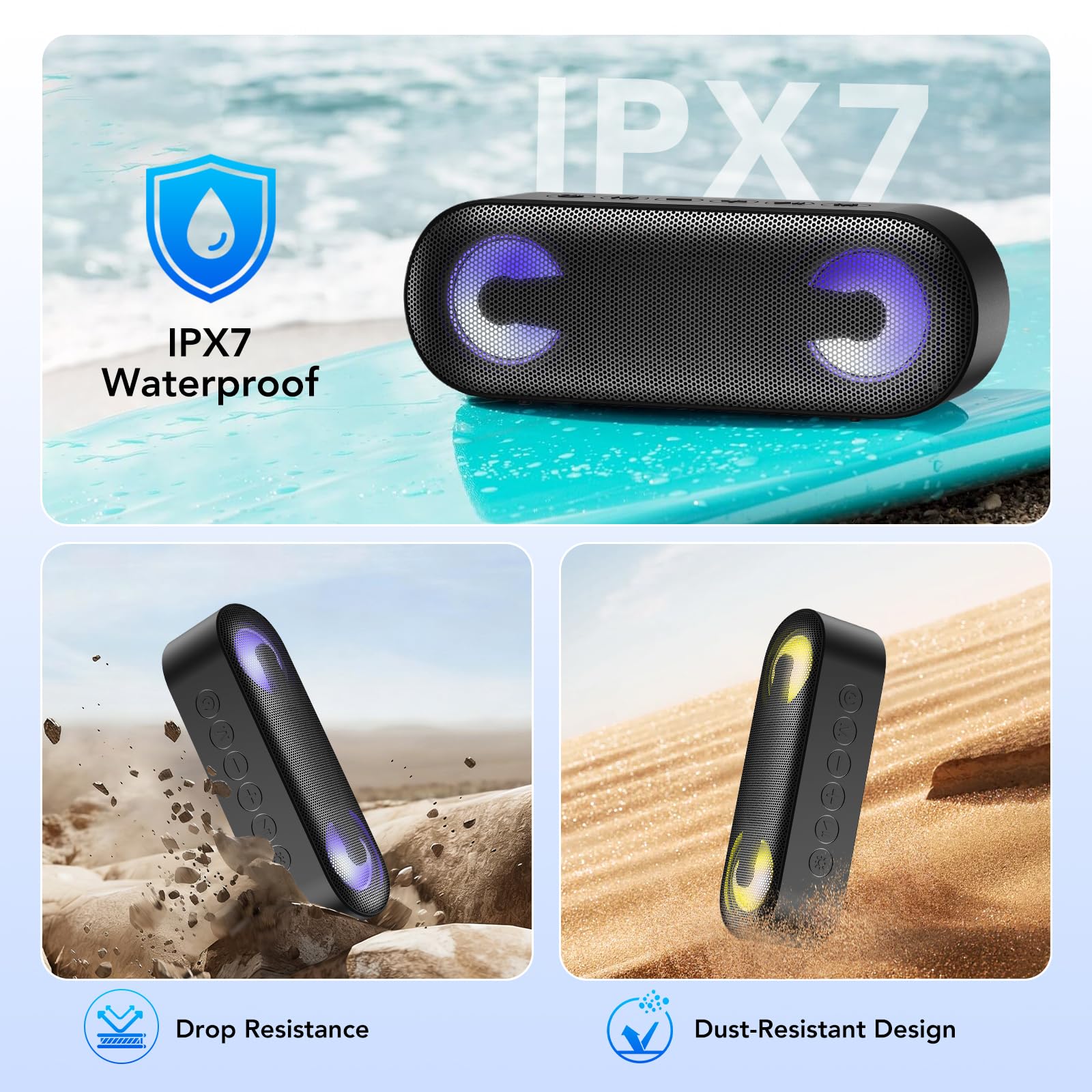 IKT Cassa Bluetooth Potente Portatile con Luci, Speaker Bluetooth 5.4, 30W Basso Potenziato, IPX7 Impermeabile, 7 Luci RGB, 30 Ore Autonomia, Altoparlante Bluetooth per Party, TWS AUX TF-Card