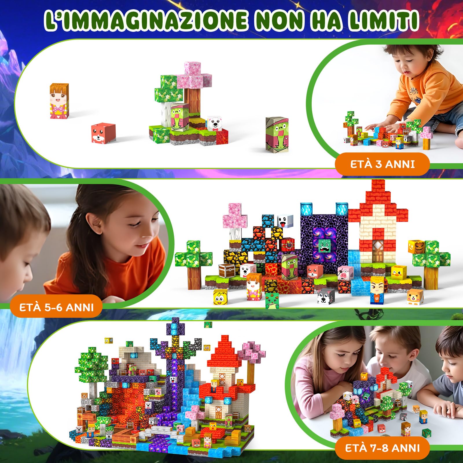 Costruzioni Magnetiche per Bambini 150 PCS 2CM 3+ Giochi Cubi Magnetici, Blocchi Building Blocks Giocattoli Montessori a Partire da 3 4 5 6 7 8 9 10 11 12 Anni Regali di Compleanno per Ragazzi