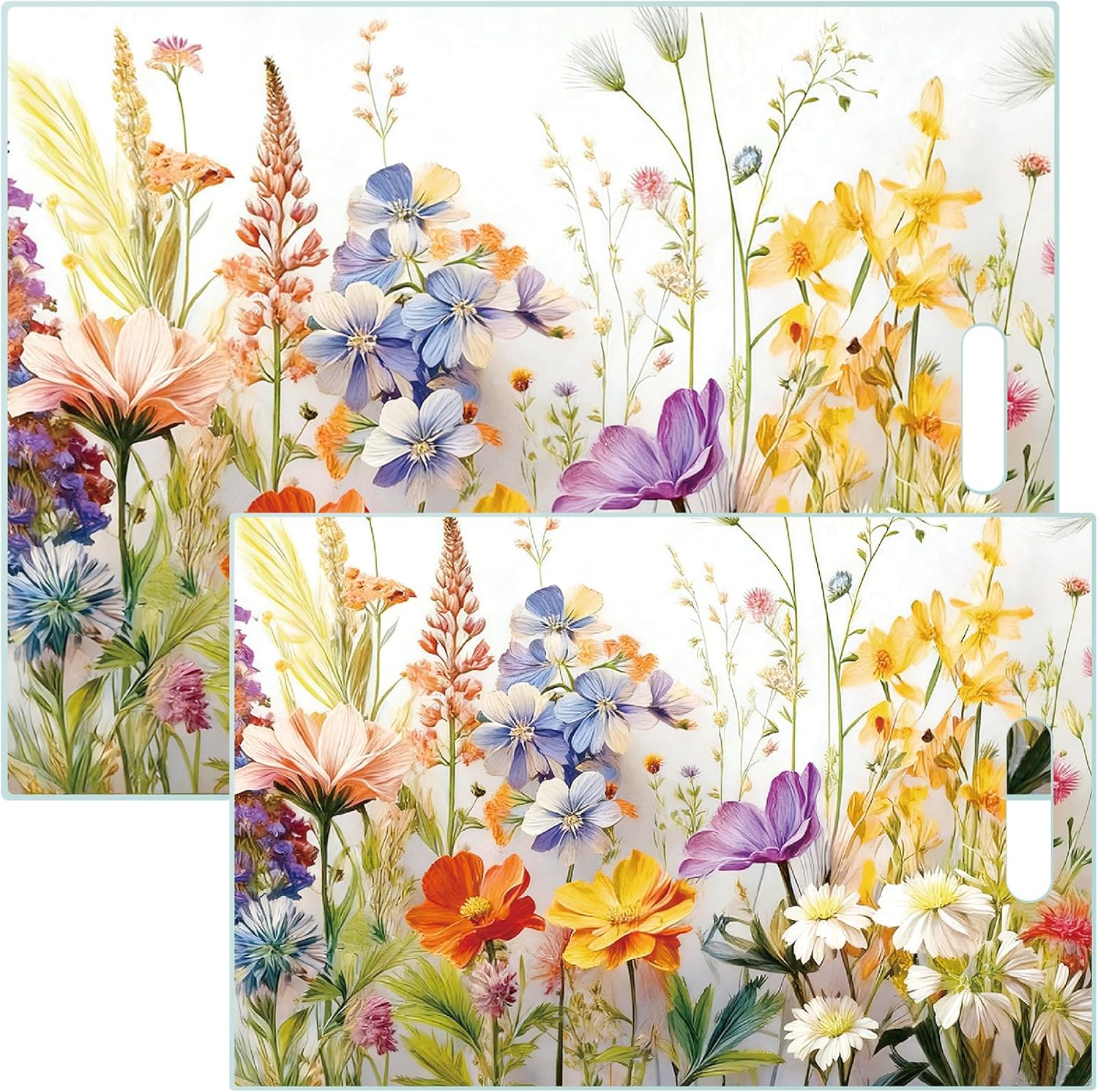 2 Pack Glass Cutting Board for Kitchen, Lemon Tempered Glass Cutting Board with Handles Set Gifts Charcuterie Cheese Snack Boards Decorative, 16 x 12 Inches and 12 x 8 Inches(Blue Lemon)