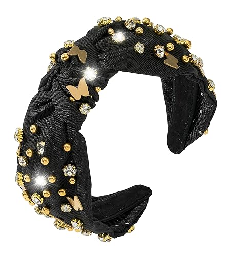 Diadema anudada de mariposa con diamantes de imitación de cristal adornado con diamantes de imitación, rosa intenso, azul, negro y blanco, diadema