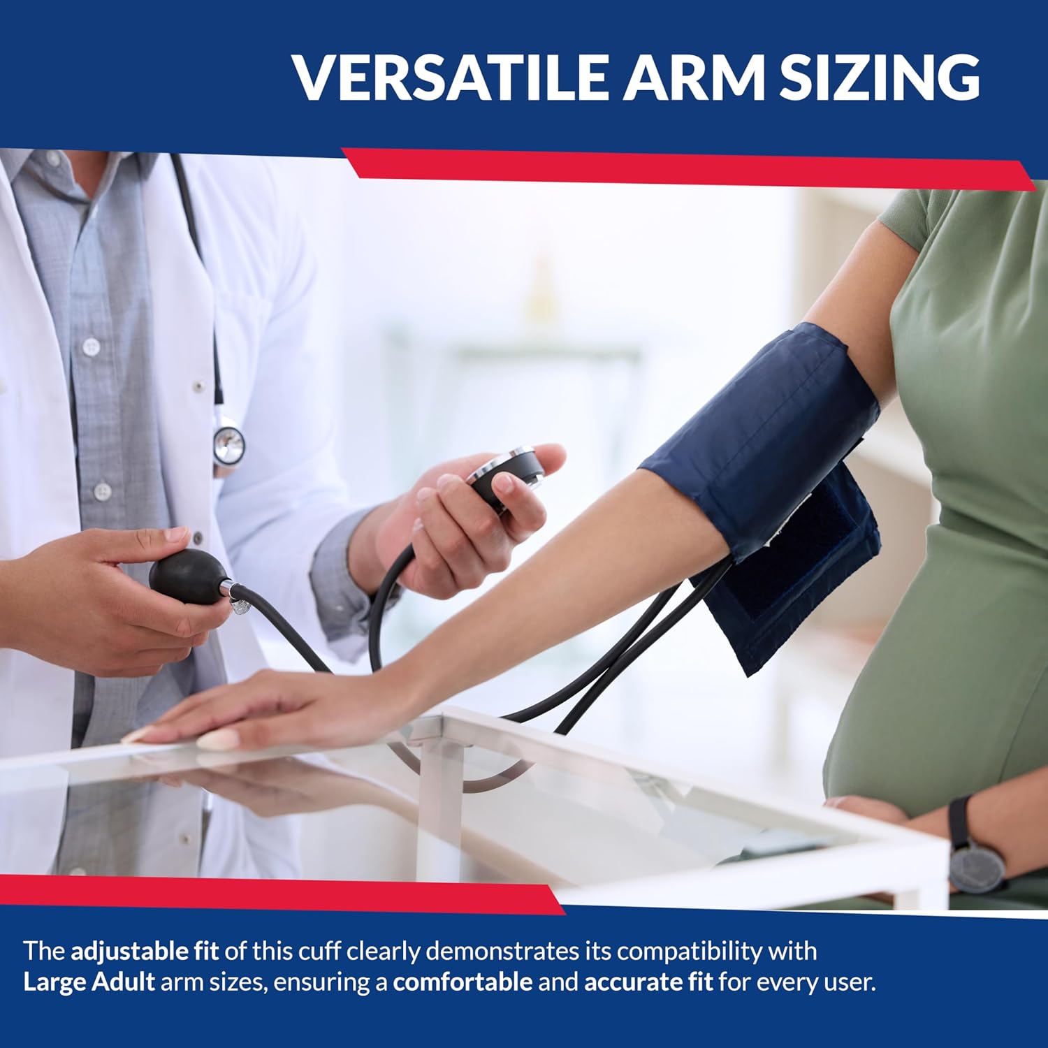 Medical professional applying blood pressure cuff to patient's arm
