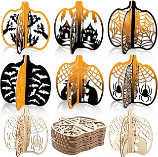 24 Pcs Halloween Wood DIY Crafts - Unfinished Pumpkin Pieces, Freestanding & Tabletop Decorations for Party & Festival