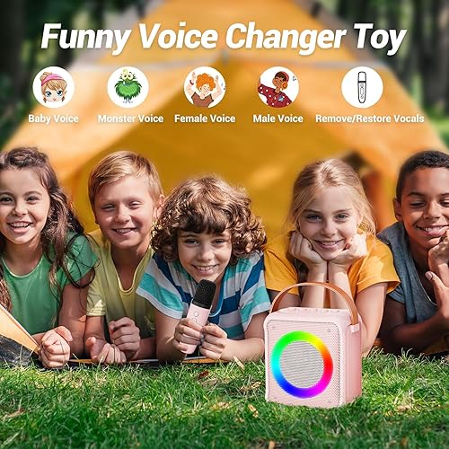 Miniatura 4 de Ankuka Máquina de micrófono de karaoke de juguetes para niños, regalos de cumpleaños para niñas de 4 a 12 años, altavoz portátil con micrófono