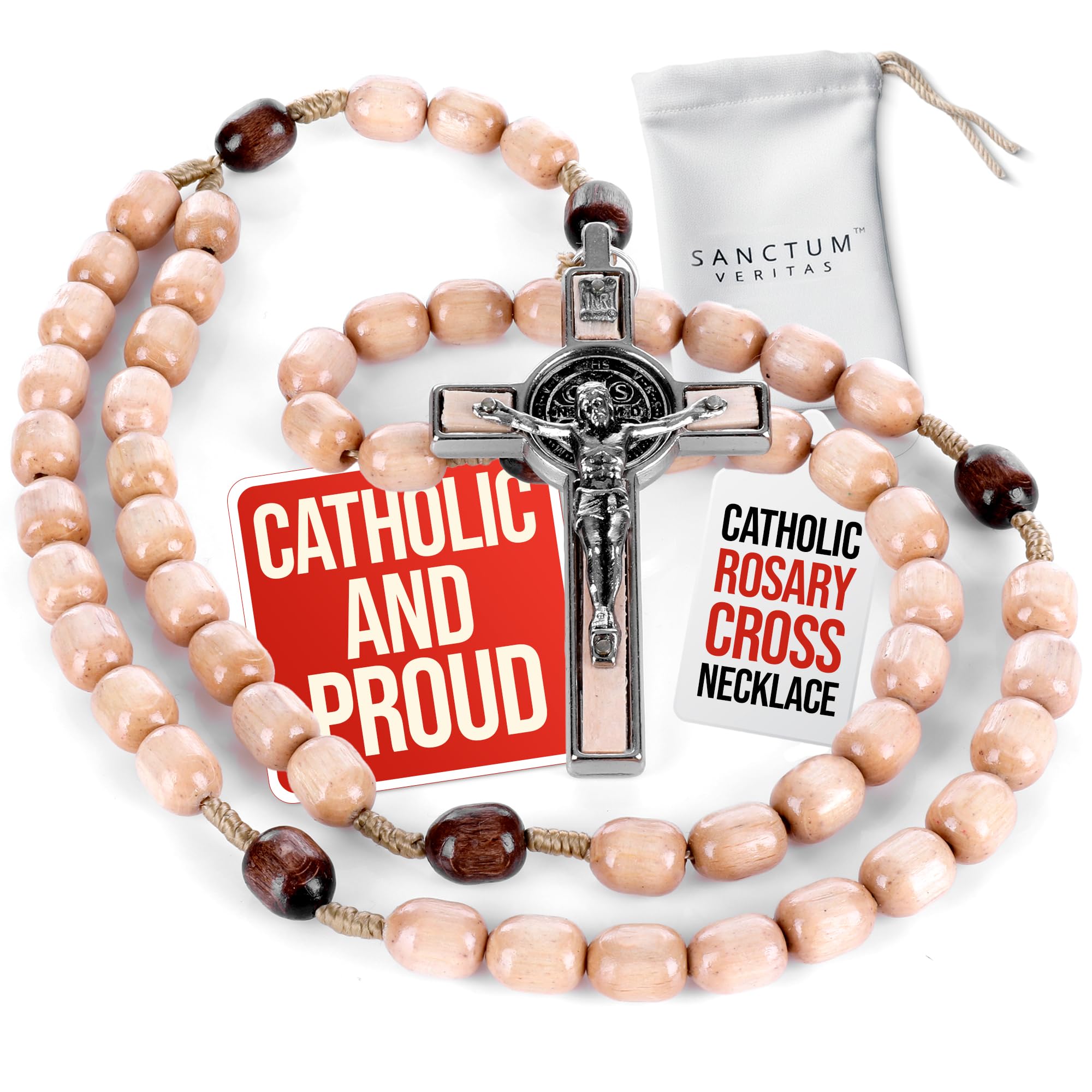 Genuine Made in Italy Blessed by Pope Francis Rosary Necklace rosary for car rearview mirror rosarios catolicos para hombre Medal Cross Saint Benedict Patron Saint of Students, Christian Values Honor