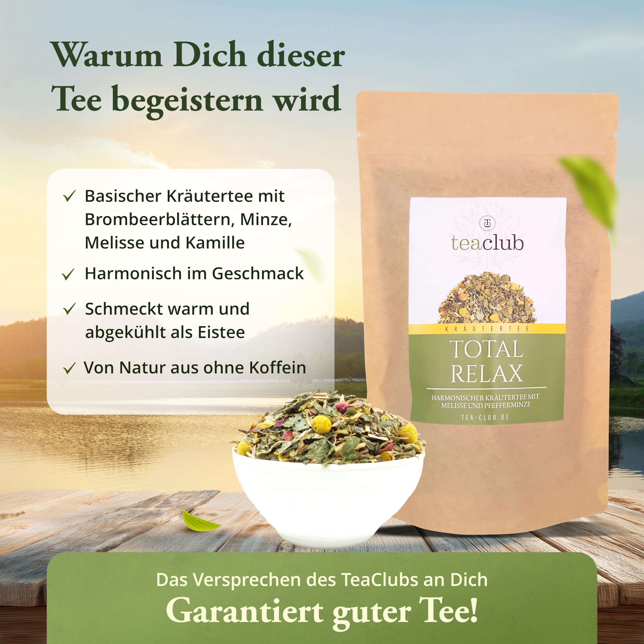 TeaClub Total Relax Tisane Basique en Vrac 500g – Mélange d'Herbes | Tisane basique bien-être à la camomille, lavande, mélisse, citronnelle & menthe, sans caféine, vegan