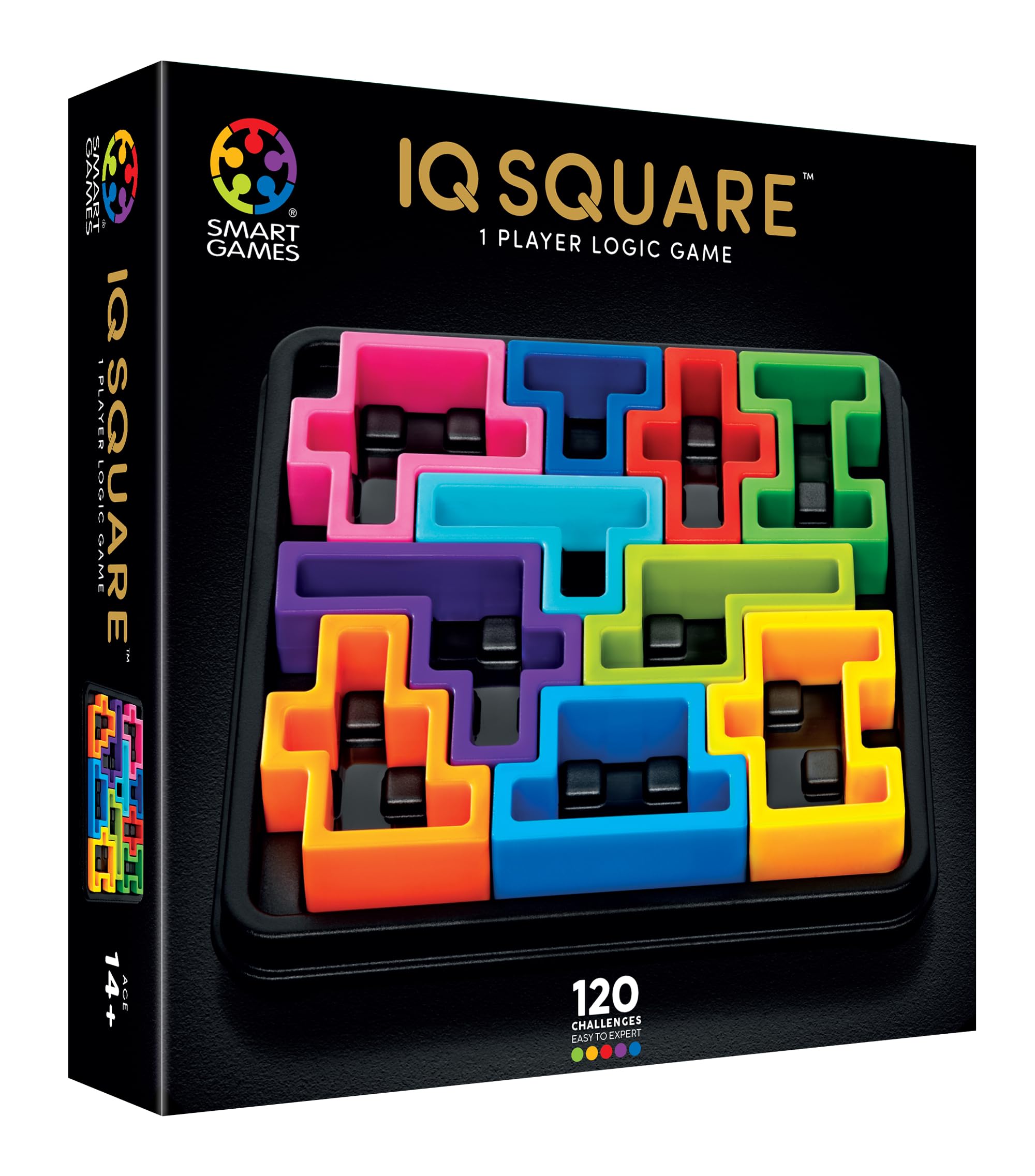 SmartGames - IQ Deluxe Square, Puzzle Game with 120 Challenges, Ages 14+, Black and White, Mediano
