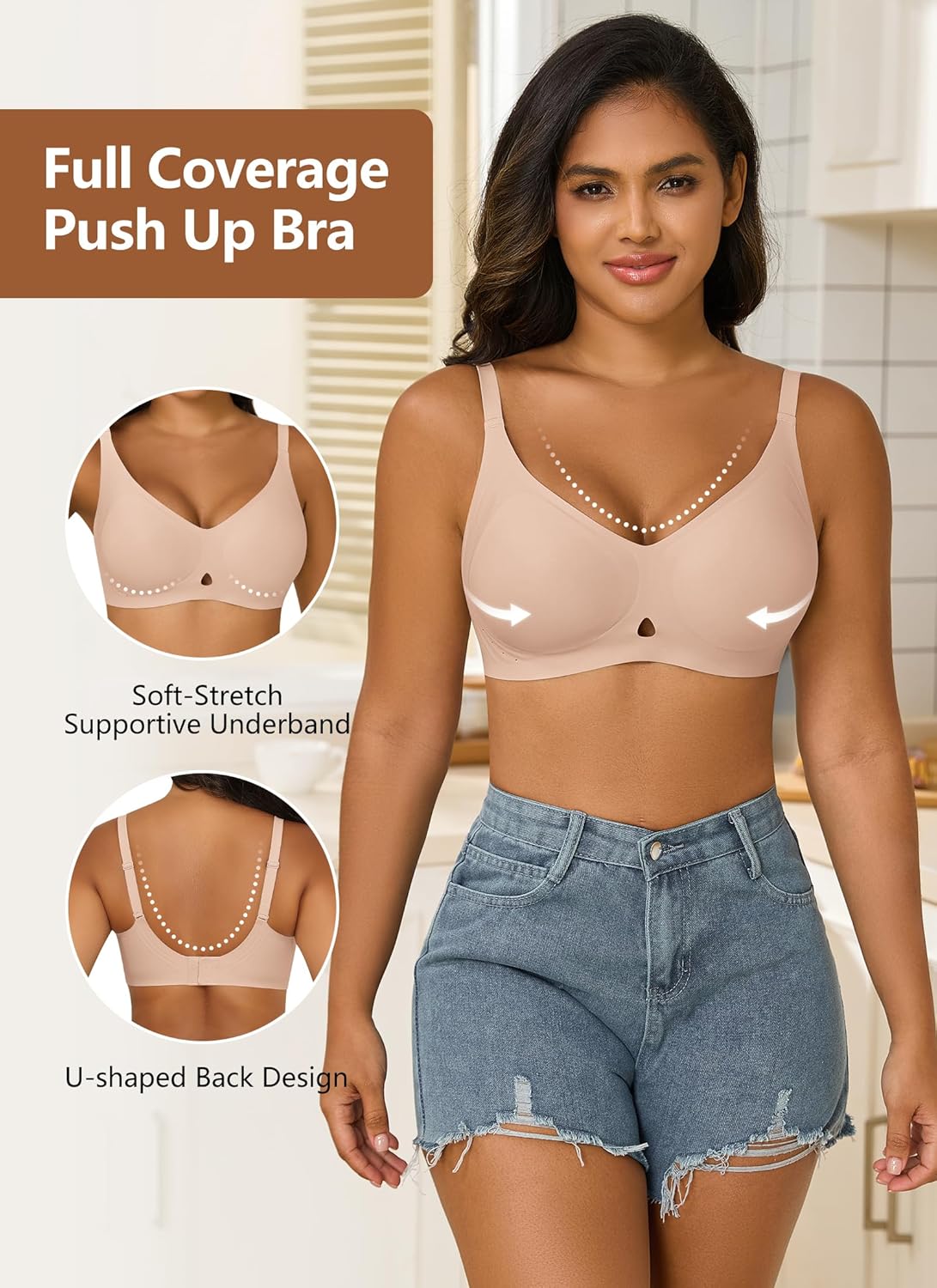 Wireless Push Up Bras Full Coverage No Underwire Seamless T Shirt Bra Everyday Sleep Jelly Bras for Older Women - Image 4