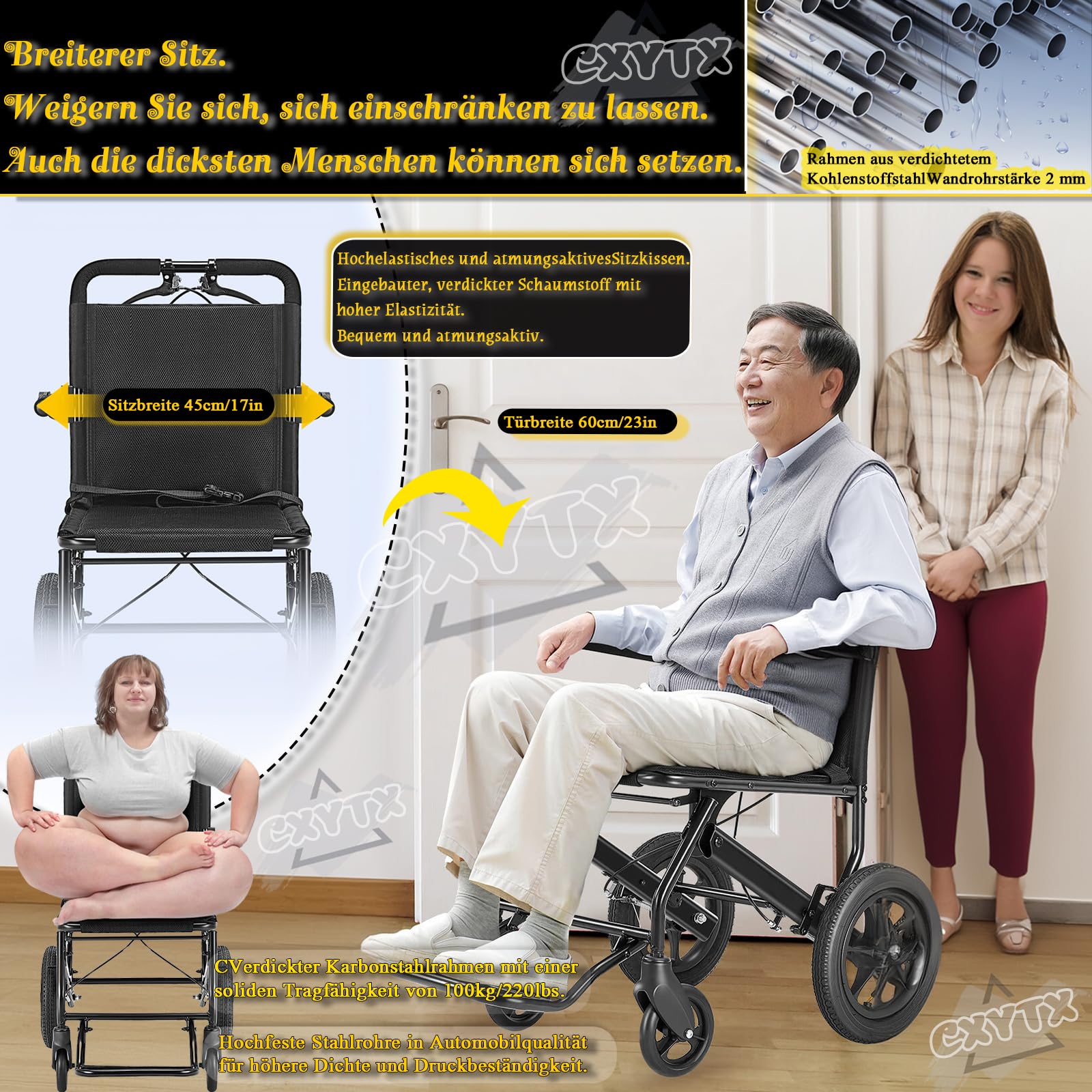 Silla De Ruedas Manual Plegable Ultraligera Para Ancianos Y Discapacitados - Fácil De Transportar Con Ruedas Traseras De 12 Pulgadas, Diseño Ergonómico Y Fácil Maniobrabilidad,Without basket