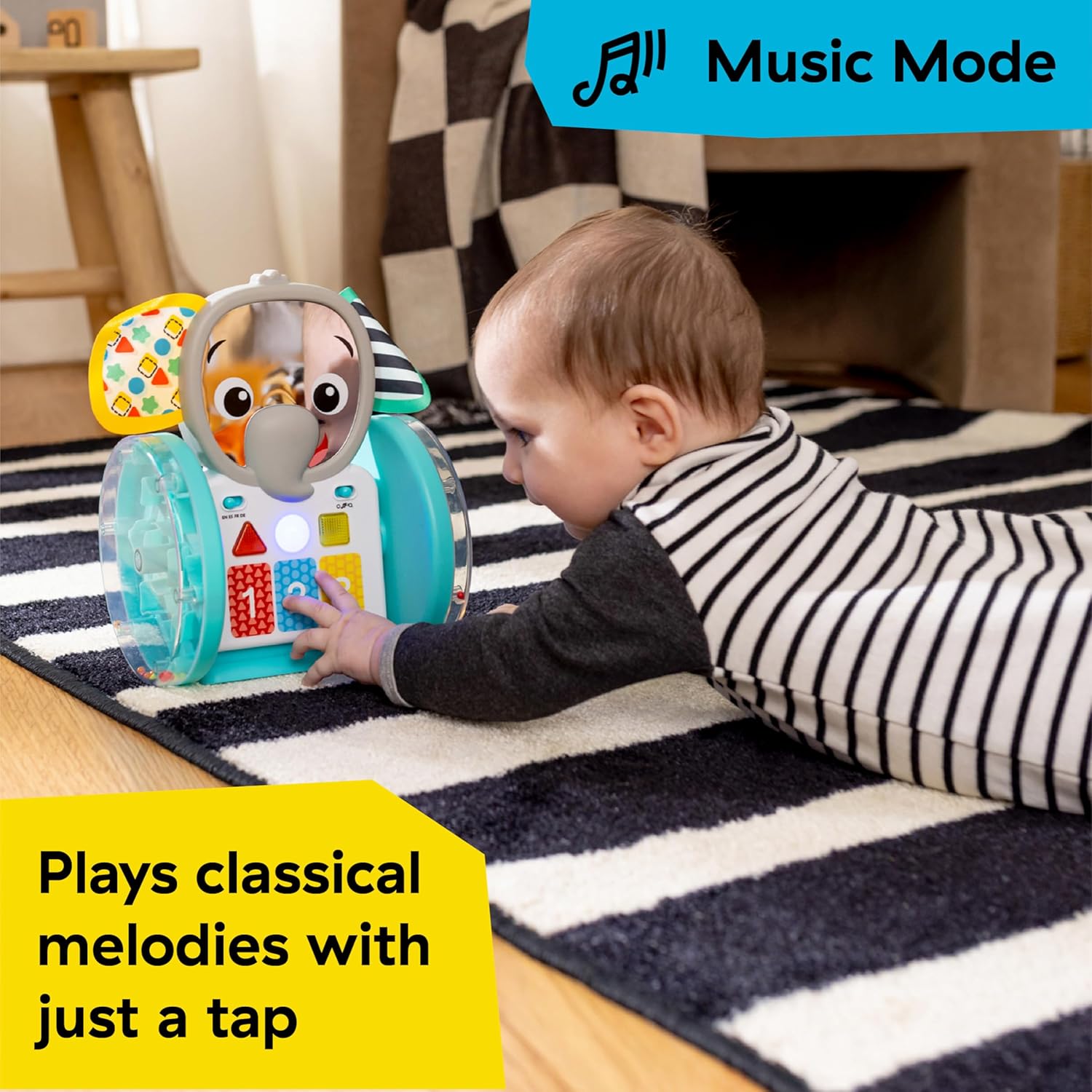 Baby Einstein Chase & Tap Earl Crawling Baby Toy, with Mirror and Music, Ages 6 Months and Up
