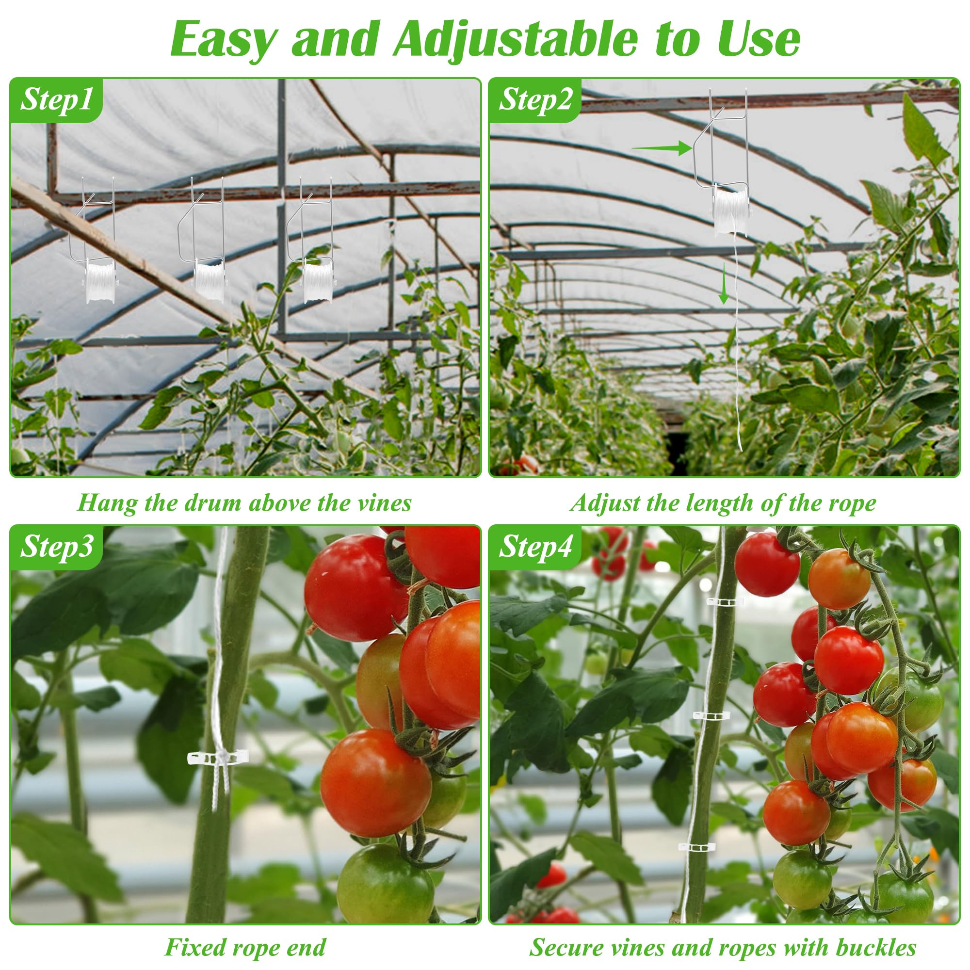 Ganchos de rodillo de tomate de 24 + 240 p con cordel de 50 pies y clips de enrejado de tomate, ganchos de escalada de plantas de vid Pletpet ganchos de soporte de tomate para cultivo de cordel de