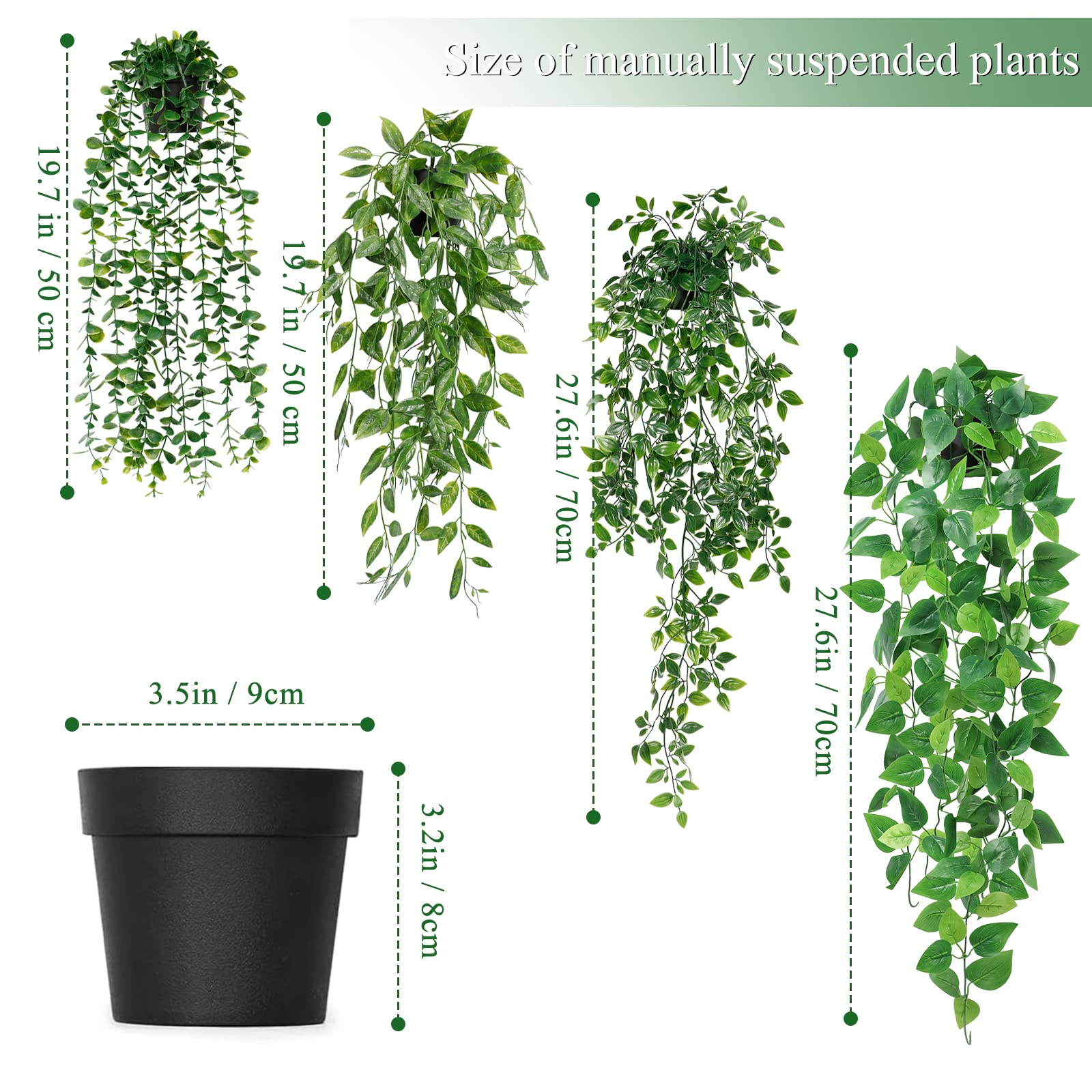 Betylifoy Pianta Finta Cadente con Vaso 4 Pz, Piante Artificiali Sospese Foglie di Eucalipto con Vasi, Pianta in Vaso Artificiale per Giardino di Casa Interni ed Esterni