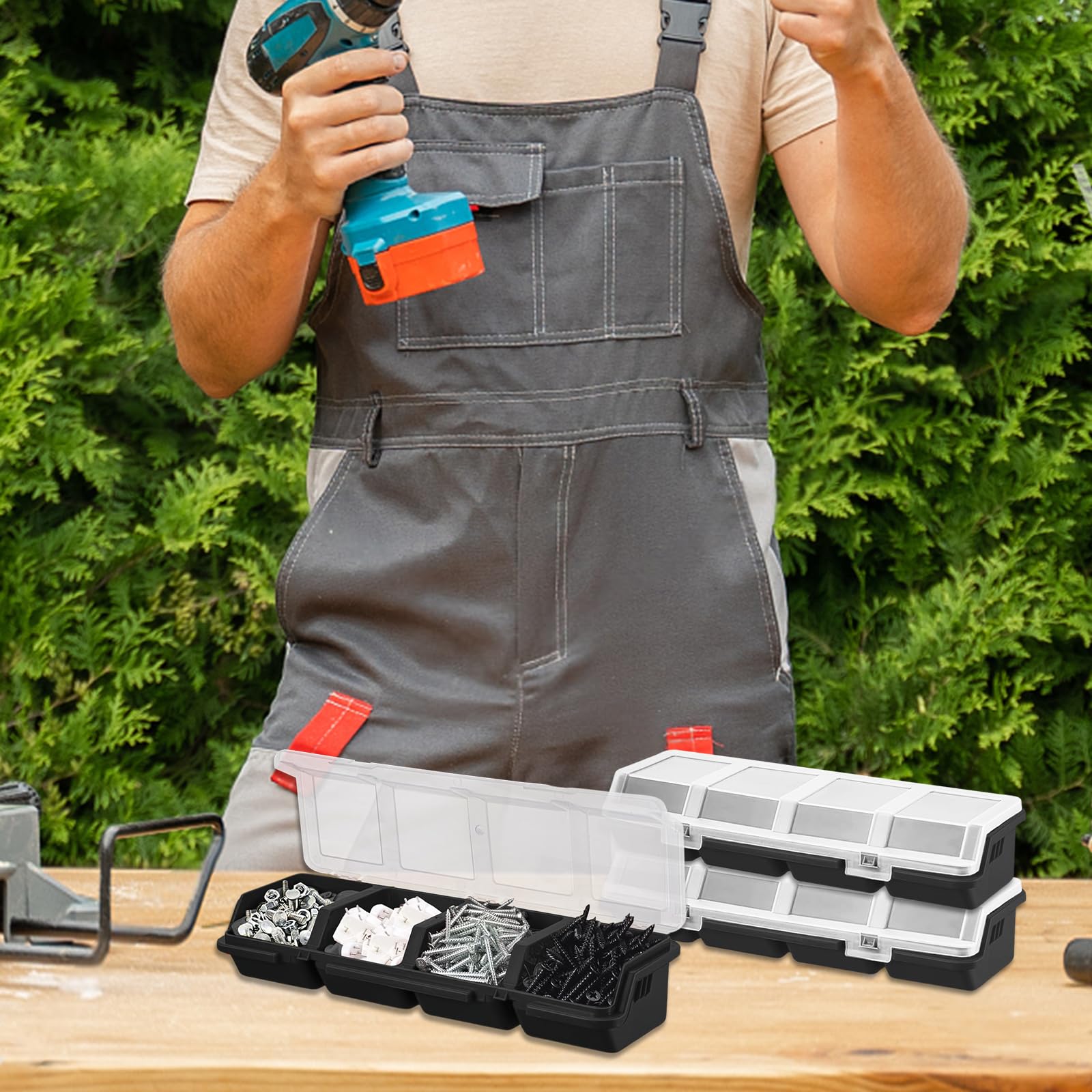 YEXEXINM 6 organizadores de tornillos con tapas, caja organizadora de herramientas apilables de plástico para clavos, organización de herramientas de manualidades, carrito de herramientas, cajones de