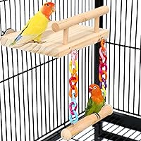 Vista 8 de Juguetes de madera para periquitos, 11 unidades, para pájaros, plataforma, columpio, colgante, masticar, juguete para escalar, escalar, jaula