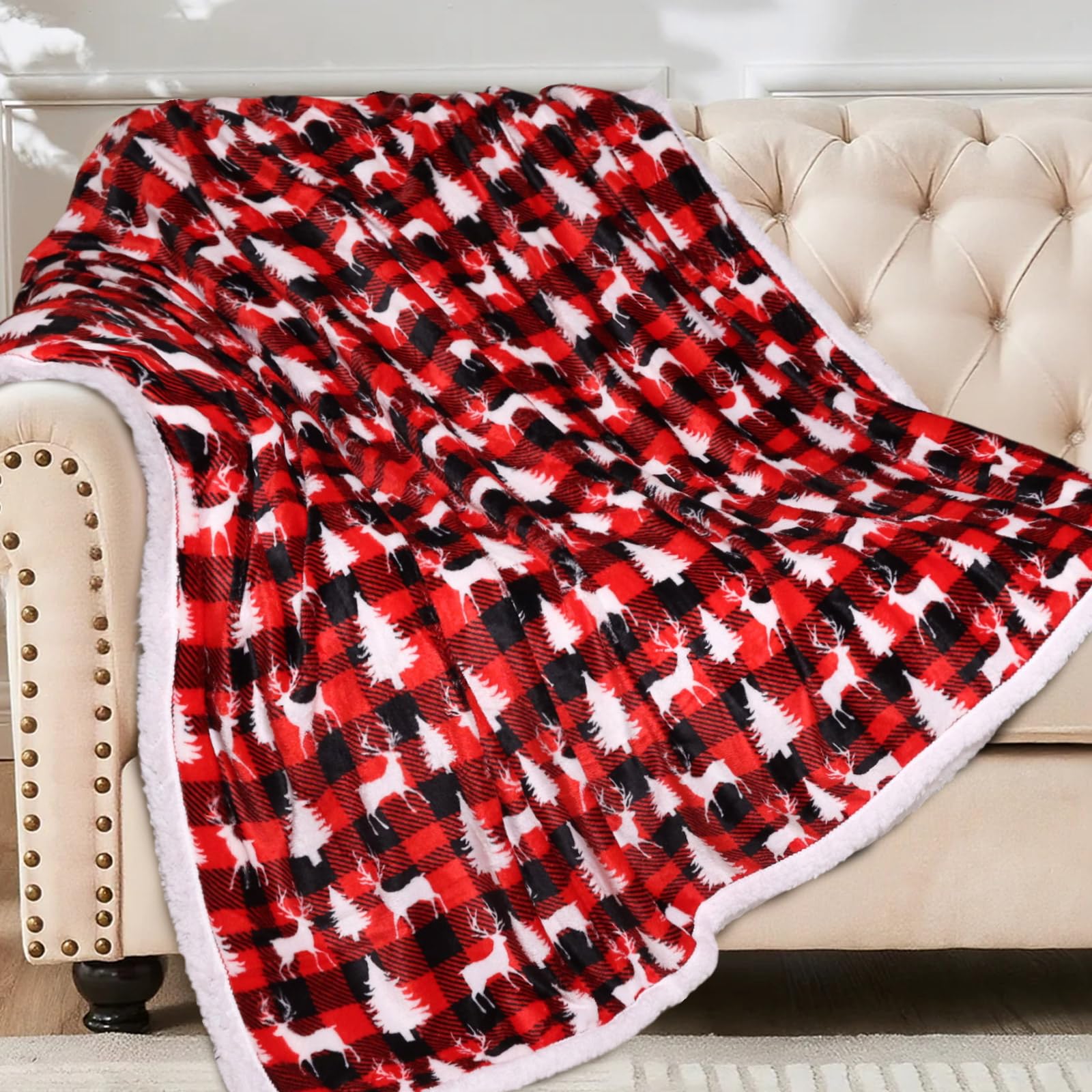 HITIME Christmas Sherpa Fleece Throw Blanket for Couch Bed Sofa Adults -Soft and Warm Blanket for Winter, Thick and Fuzzy Throw Blanket (Throw - 50" x 60") - E