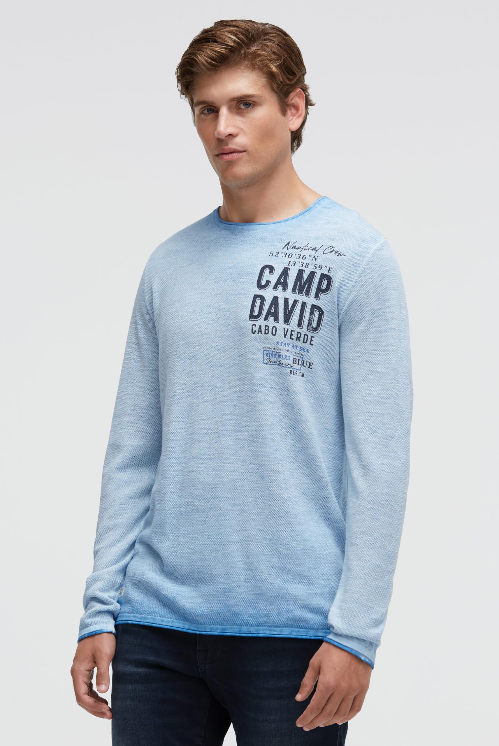 Camp David Herren Pullover Inside Oil Dyed mit Logo Print
