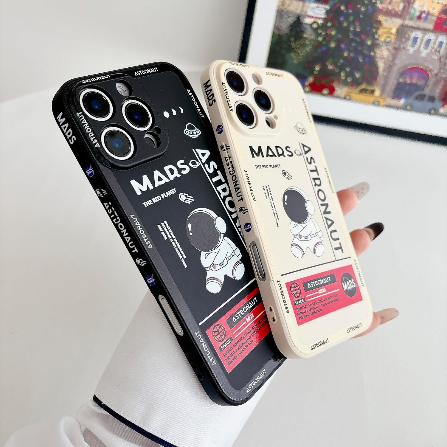 Yonds Queen for iPhone 15 Pro Max Cute Case, Cool Cartoon Astronaut Space Mars Rocket Design Stylish Bumper TPU Rubber Protective Anti-Slip Shockproof Fashion Case(Black, iPhone 15 Pro Max) image 4