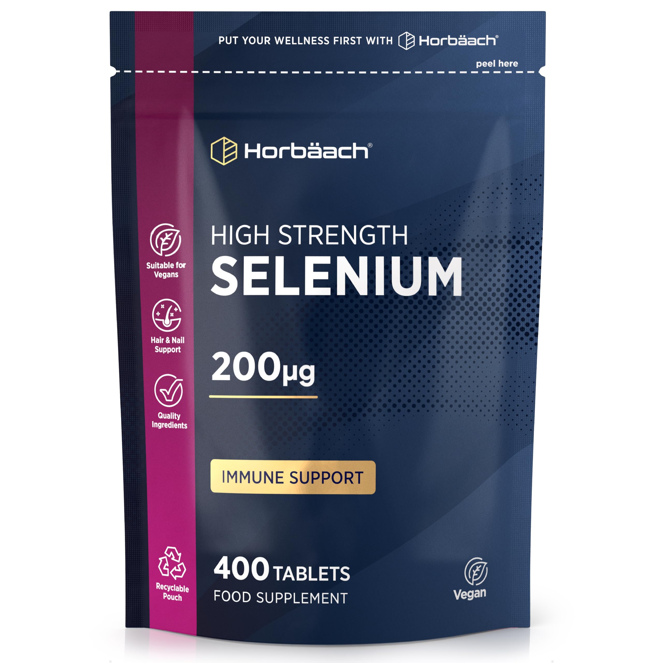 Selenium Supplement 200mcg | 400 Days Supply (Yeast-Free) | High Strength L-Selenomethionine | 400 Tablets | Vegan & Vegetarian | by Horbaach