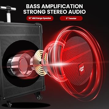 Pyle 12'' Portable Wireless Bluetooth Speaker System - Built-in Rechargeable Battery, Wireless Microphone, USB/Micro SD/FM - 80 Watt - FM Radio with Digital LED Display, PWMA1299A
