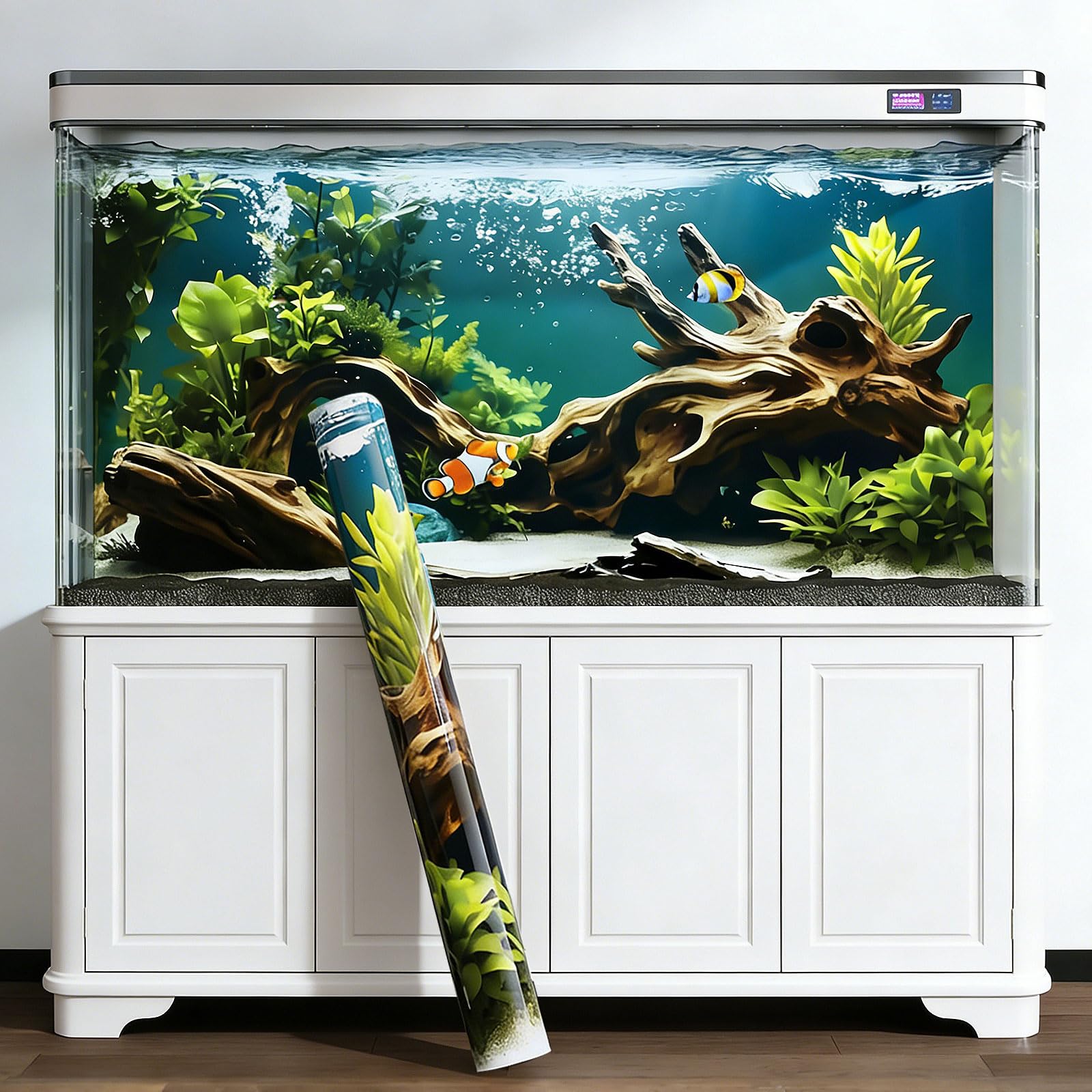 Esoes Aquarium Background Sticker 120 X 40 Cm Self Adhesive Waterproof Fish Tank Backdrop For Glass Tanks Home Pet Decor Easy To Apply And Remove (The Enchanted Banyan Cave)