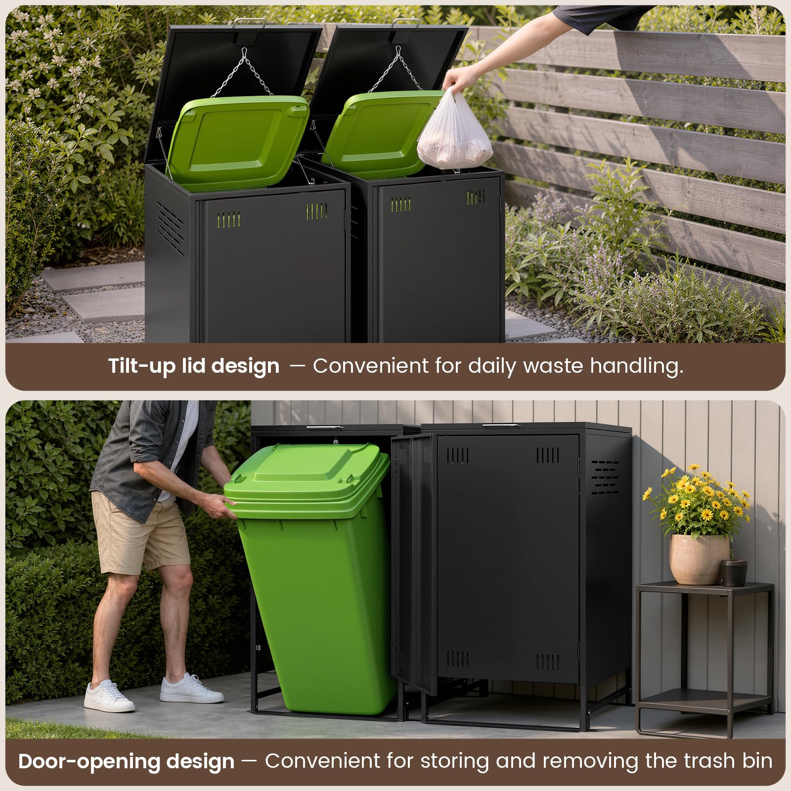 Mülltonnenbox Mülltonnenhaus Müllbox Mülltonnenverkleidung | 60 bis 240 Liter Tonnen Stahl 80Tx69Bx116H cm Schwarz