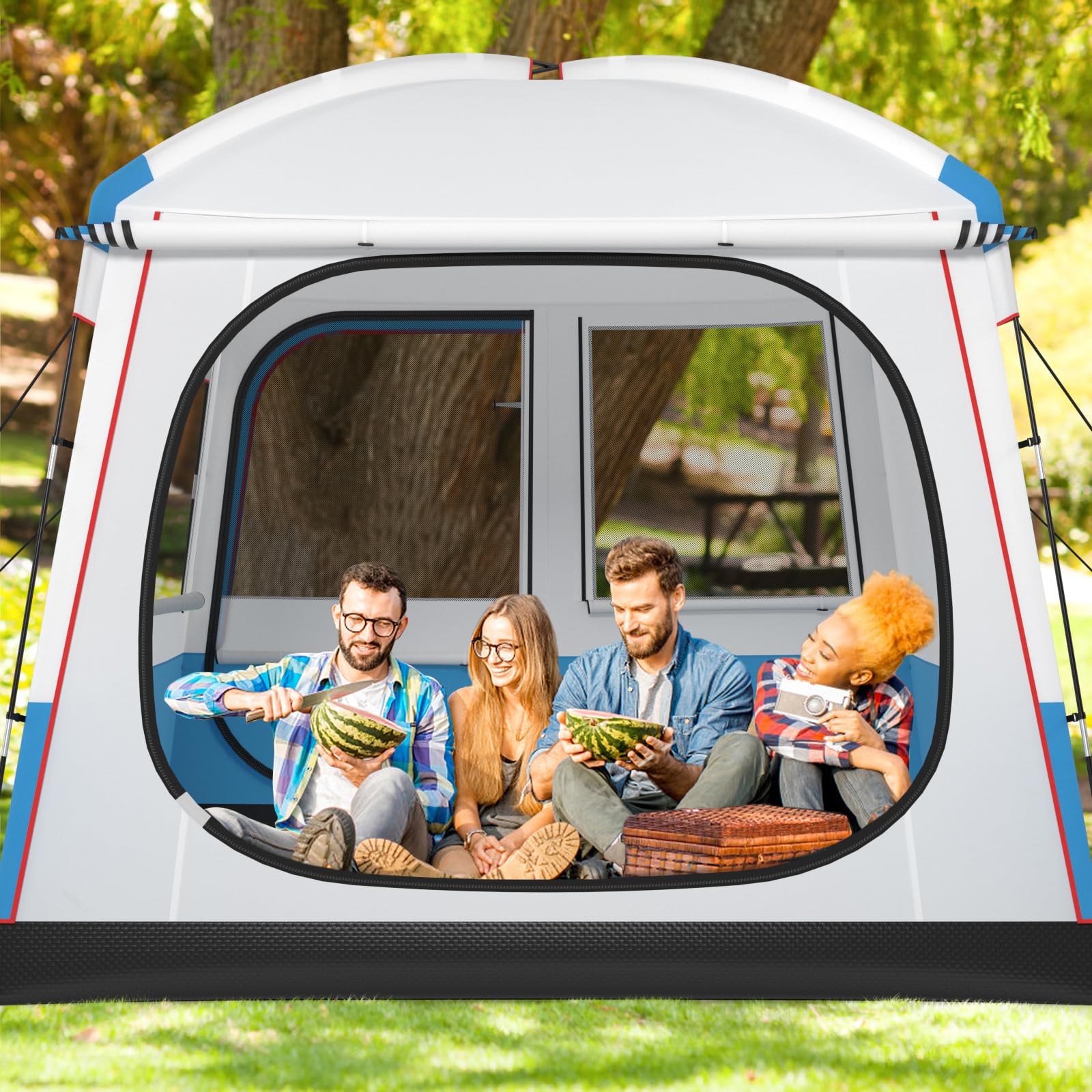 GOPLUS Tienda de Campaña para 5 Personas, Grandes Puertas de Malla de Doble Capa, Ventanas de Malla, Bolsa de Transporte, Ultraligera para Senderismo, 248 x 248 x 230 cm