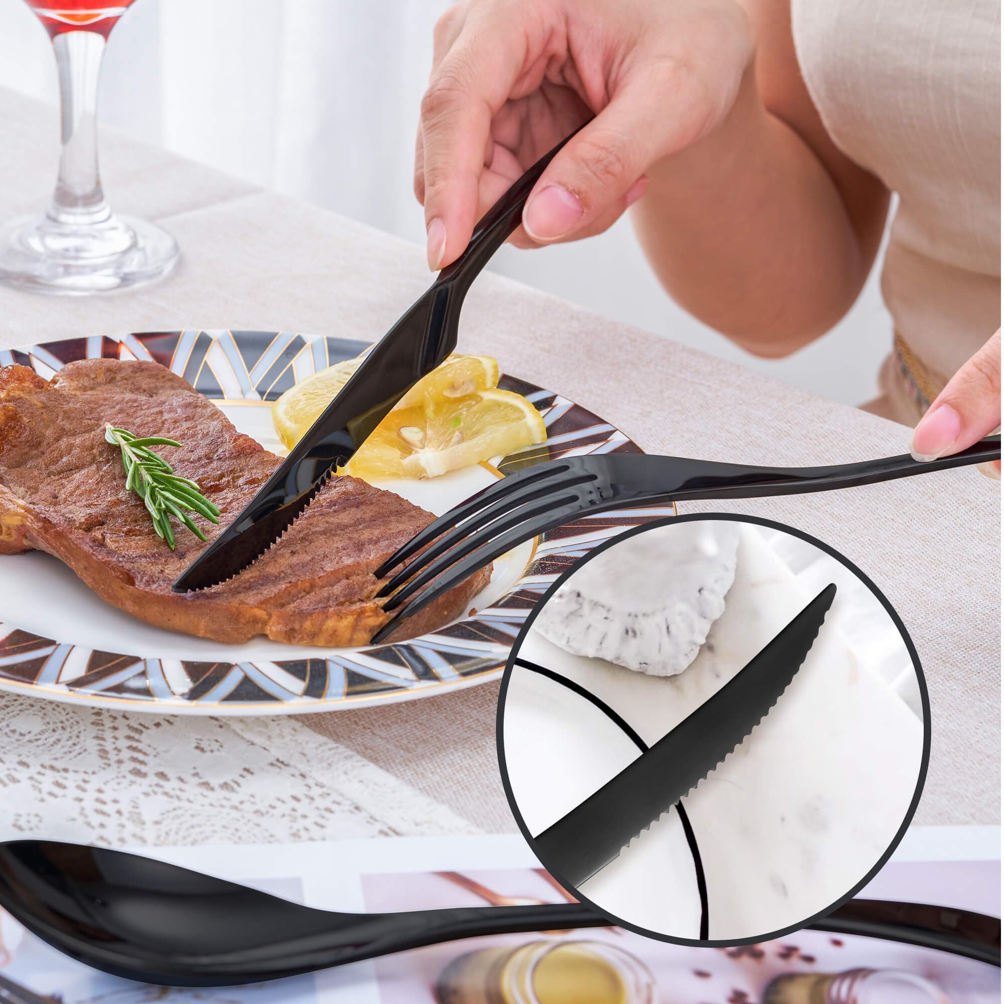 JANKNG 24-Piece 18/10 Stainless Steel Flatware Set - Service For 4 With Serrated Steak Knives